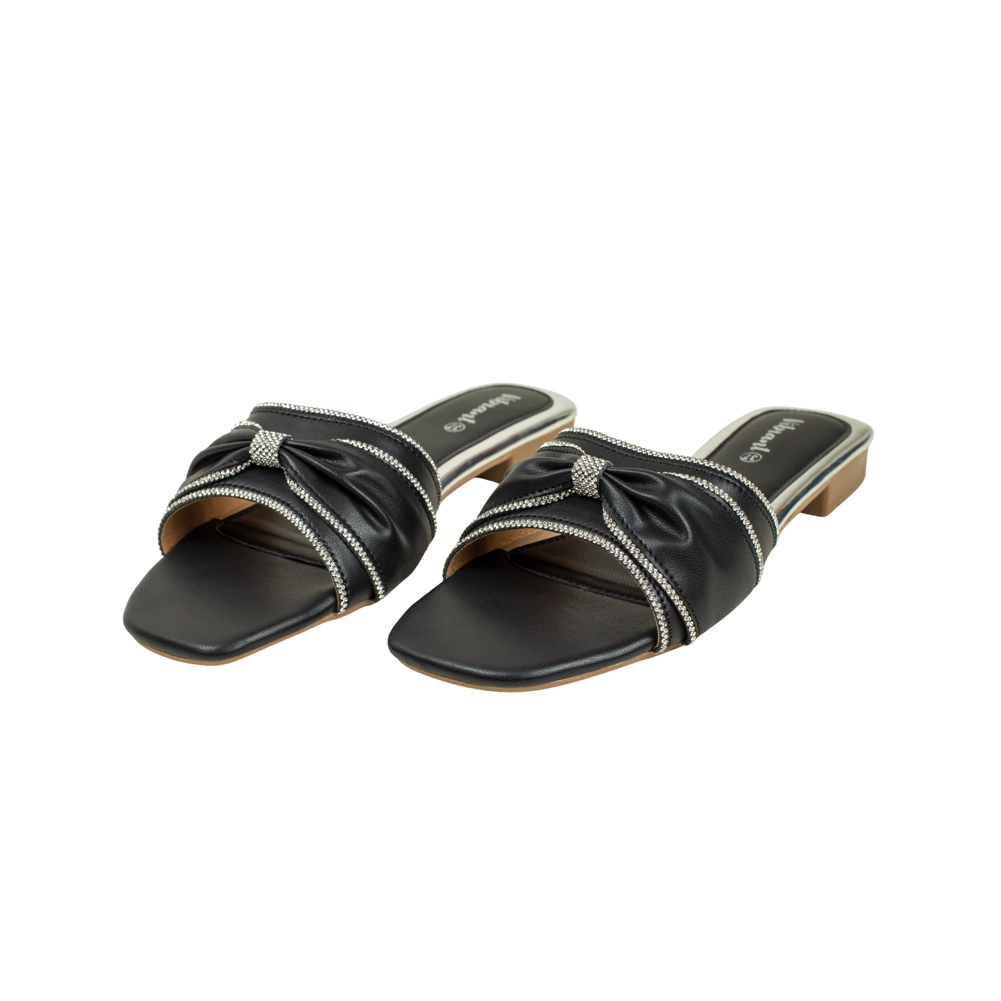 Vibrant Ladies' Black Flat Sandal – Elegant PU Leather Slip-On with Cushioned Insole & TPR Sole - Vibrantbd.com