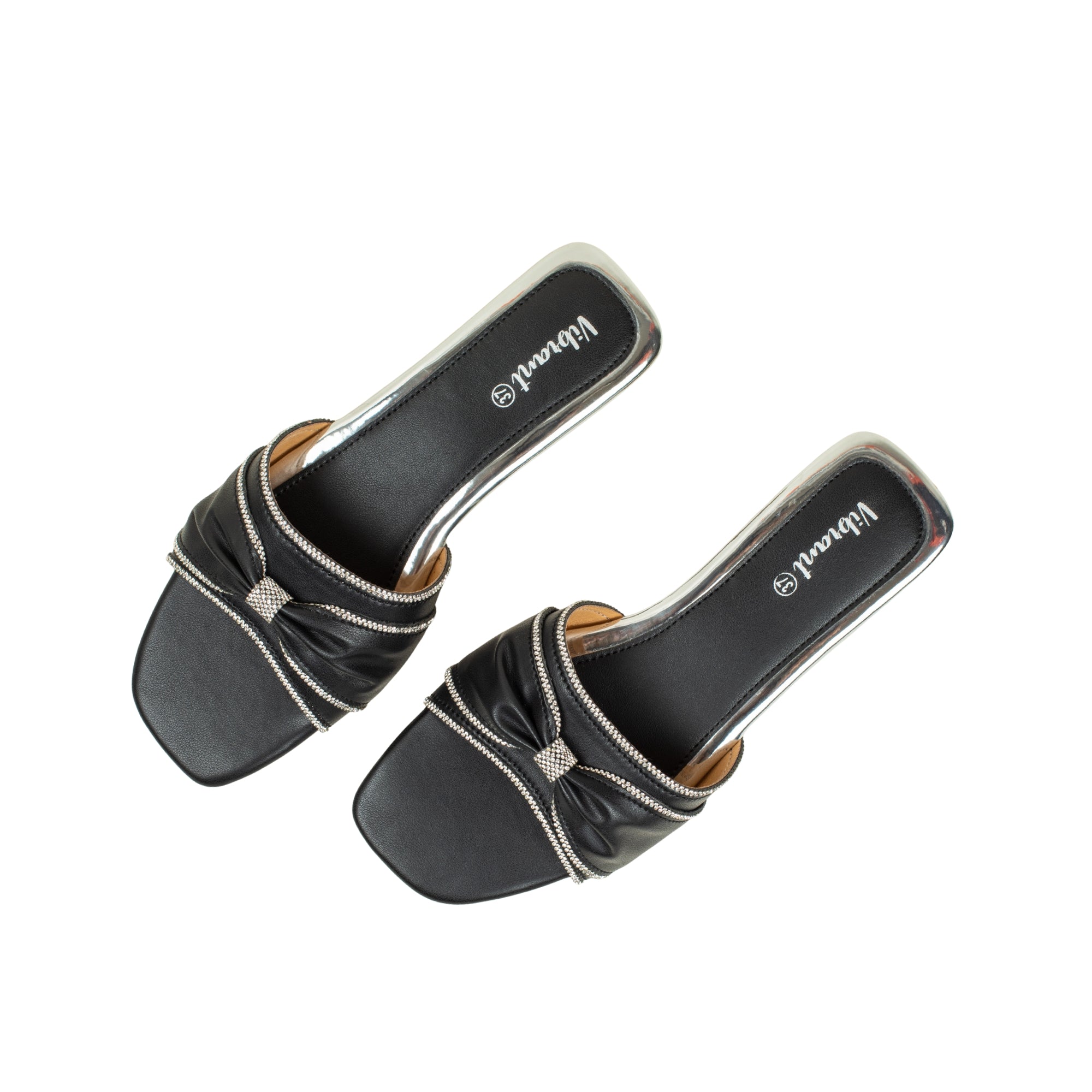 Vibrant Ladies' Black Flat Sandal – Elegant PU Leather Slip-On with Cushioned Insole & TPR Sole - Vibrantbd.com