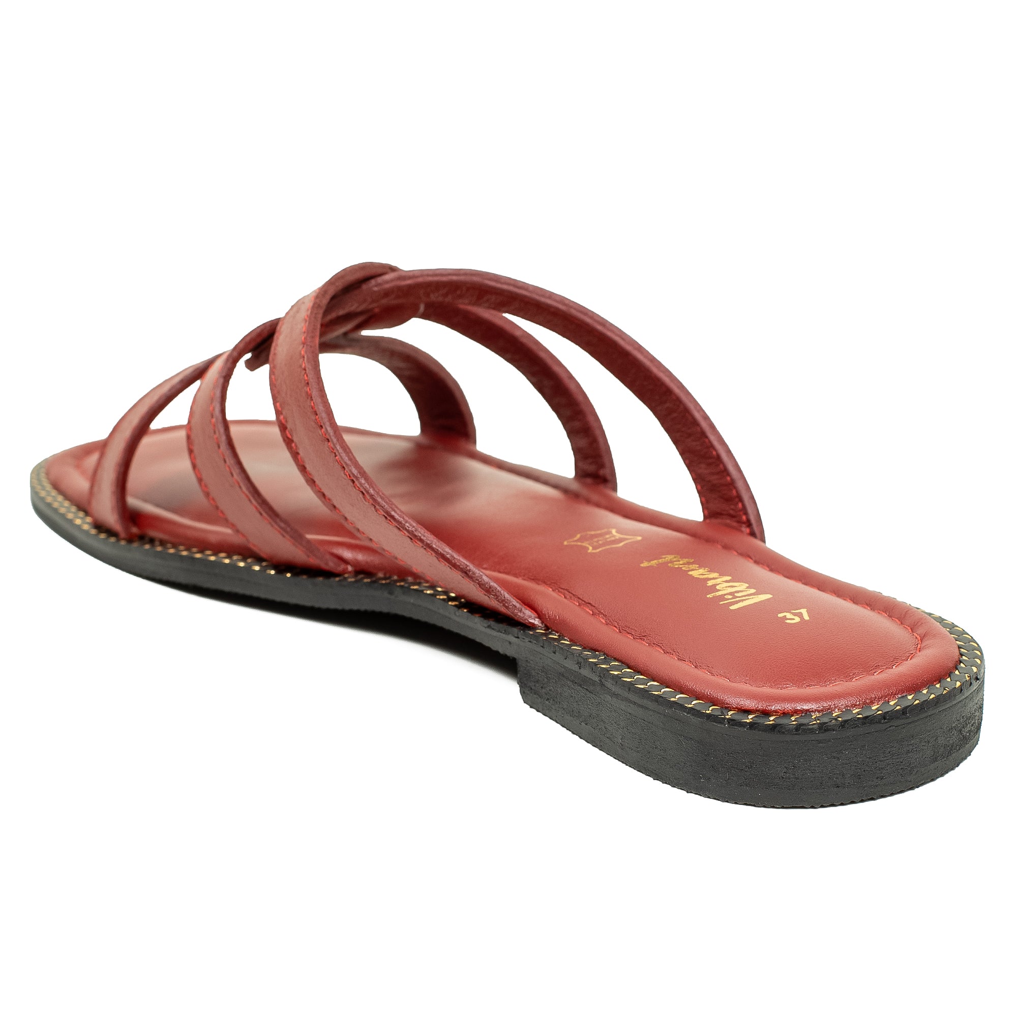 Vibrant Ladies' Red Flat Sandal – Leather Slip-On with Cushioned Insole - Vibrantbd.com
