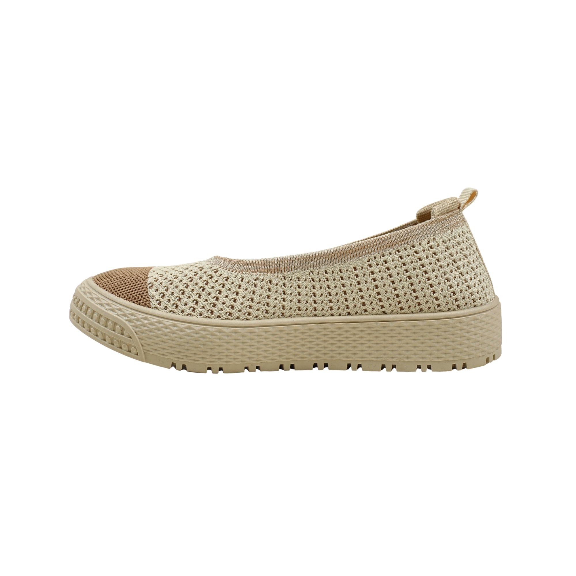 VIBRANT BEIGE AND BROWN KNIT PLATFORM SLIP-ON SHOES - Vibrantbd.com