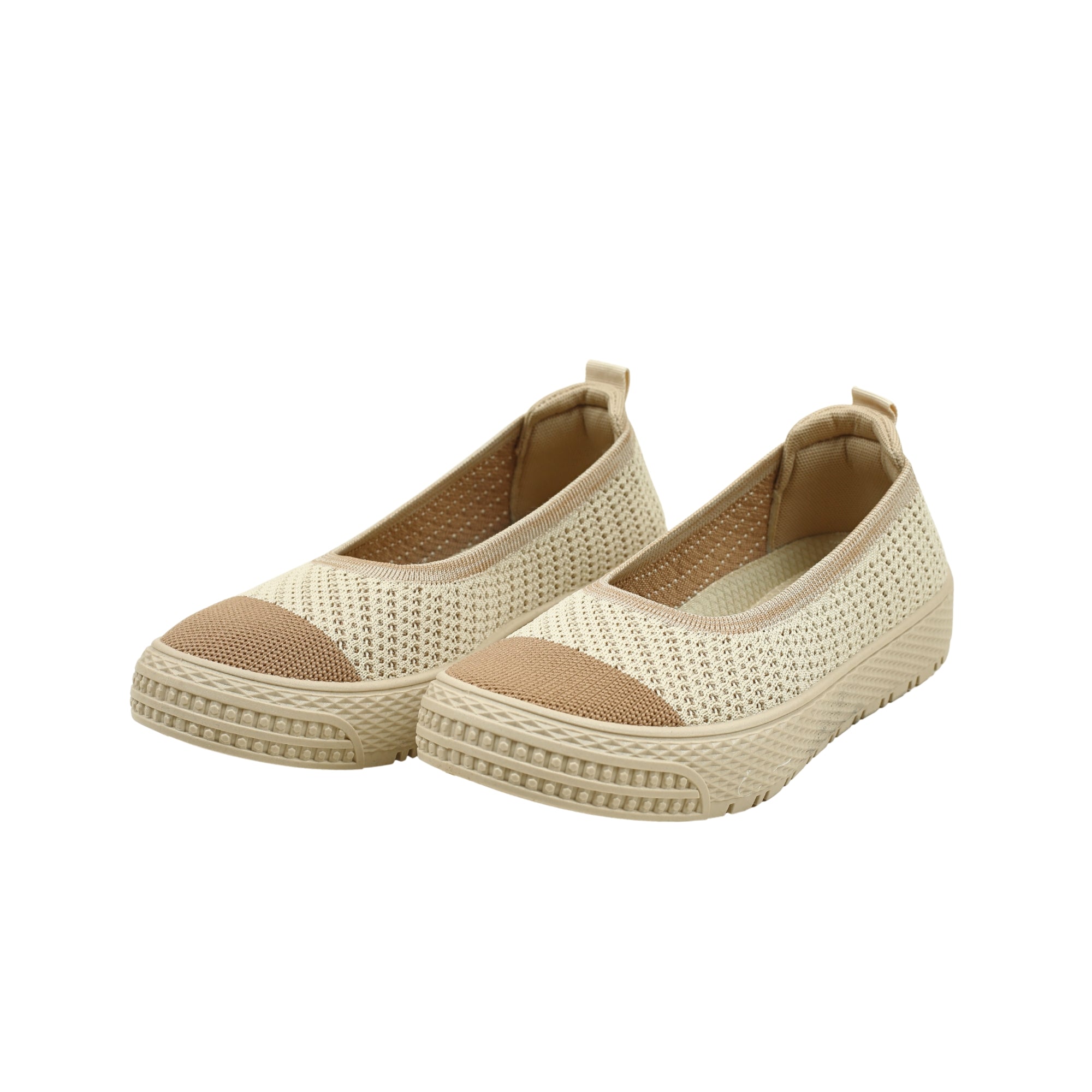 VIBRANT BEIGE AND BROWN KNIT PLATFORM SLIP-ON SHOES - Vibrantbd.com