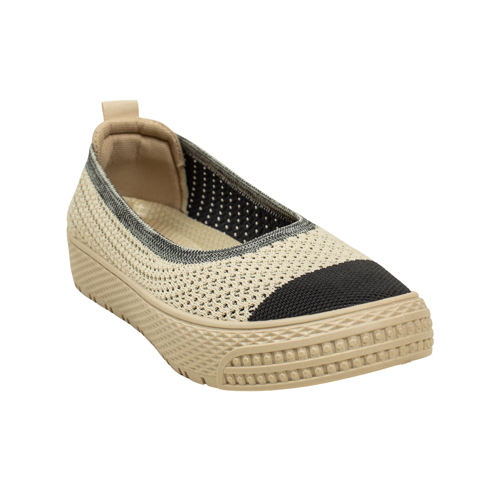 VIBRANT BEIGE AND BLACK KNIT PLATFORM SLIP-ON SHOES - Vibrantbd.com
