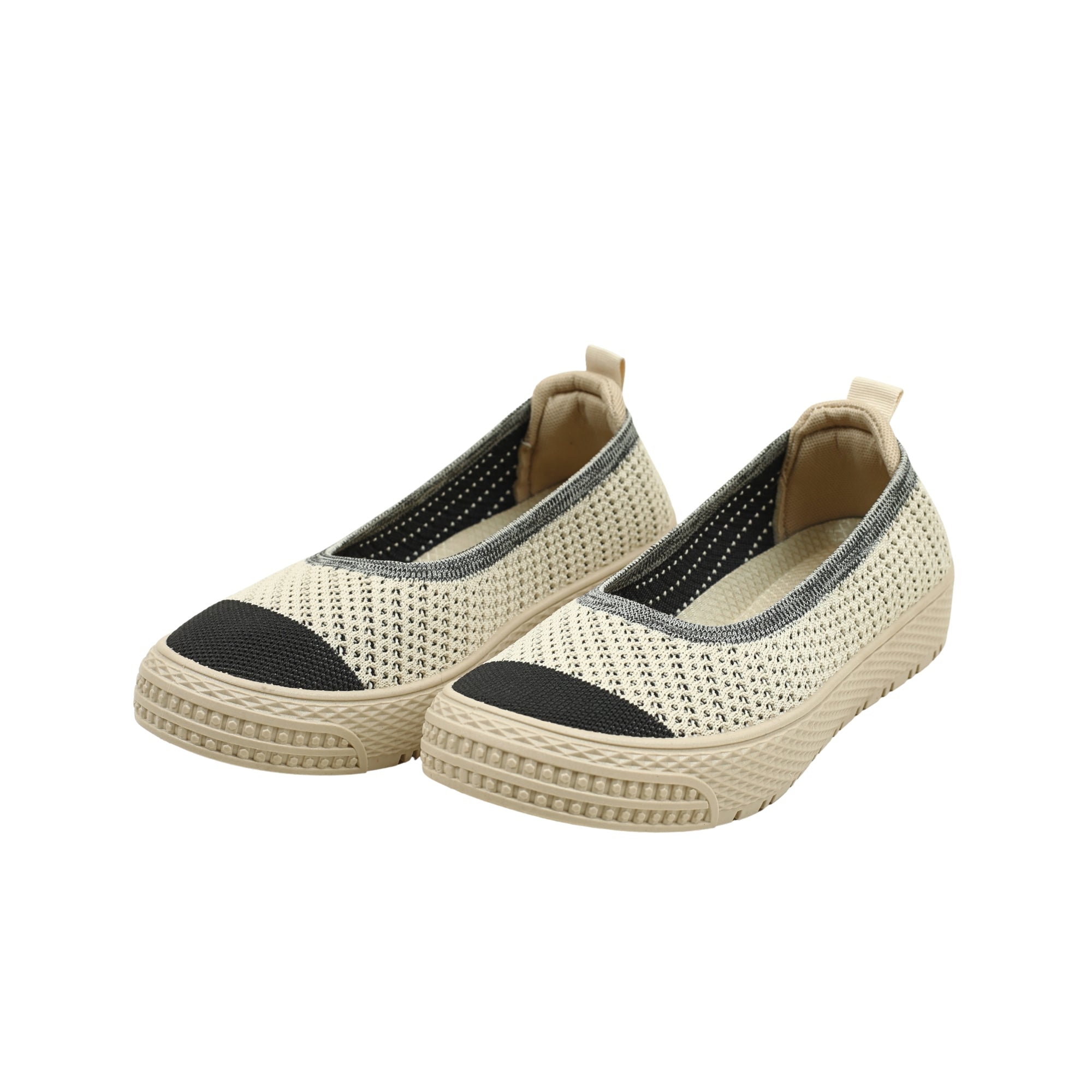VIBRANT BEIGE AND BLACK KNIT PLATFORM SLIP-ON SHOES - Vibrantbd.com