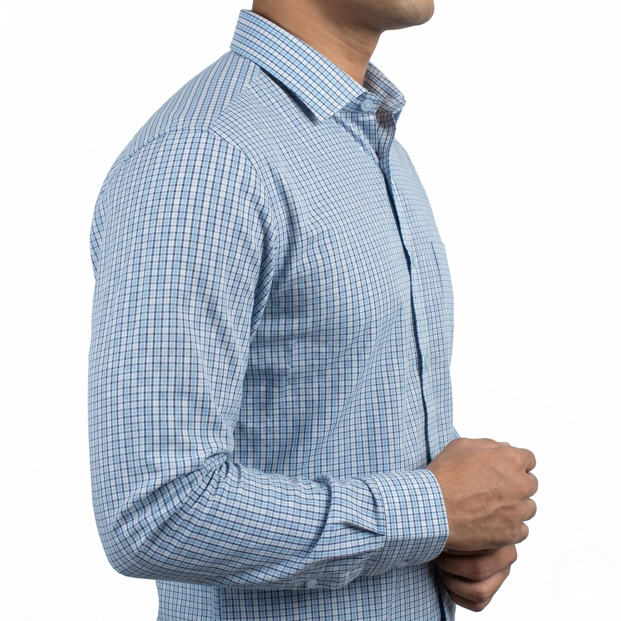 LIGHT BLUE COLOR MEN FULL SLEEVE CHECK  SHIRT - Vibrantbd.com