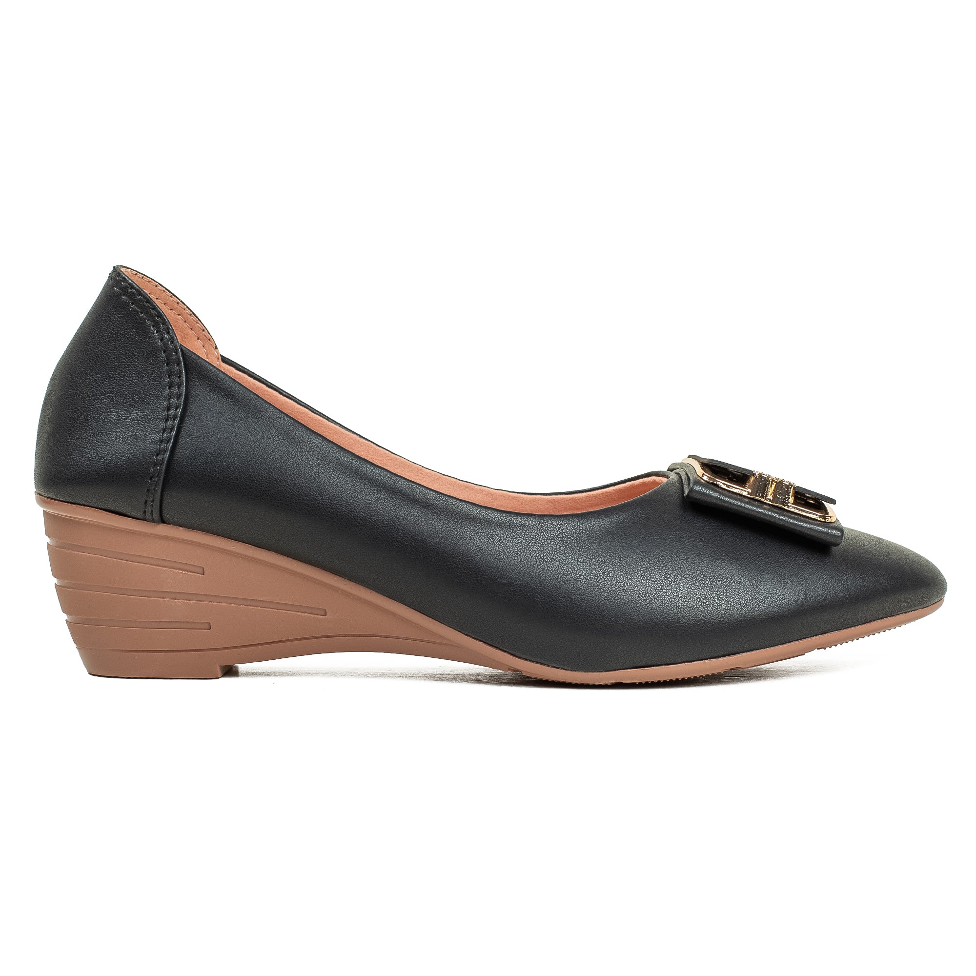 Vibrant Ladies Black Wedge Heel Closed-Toe Shoes – Elegant & Comfortable Work & Party Footwear - Vibrantbd.com