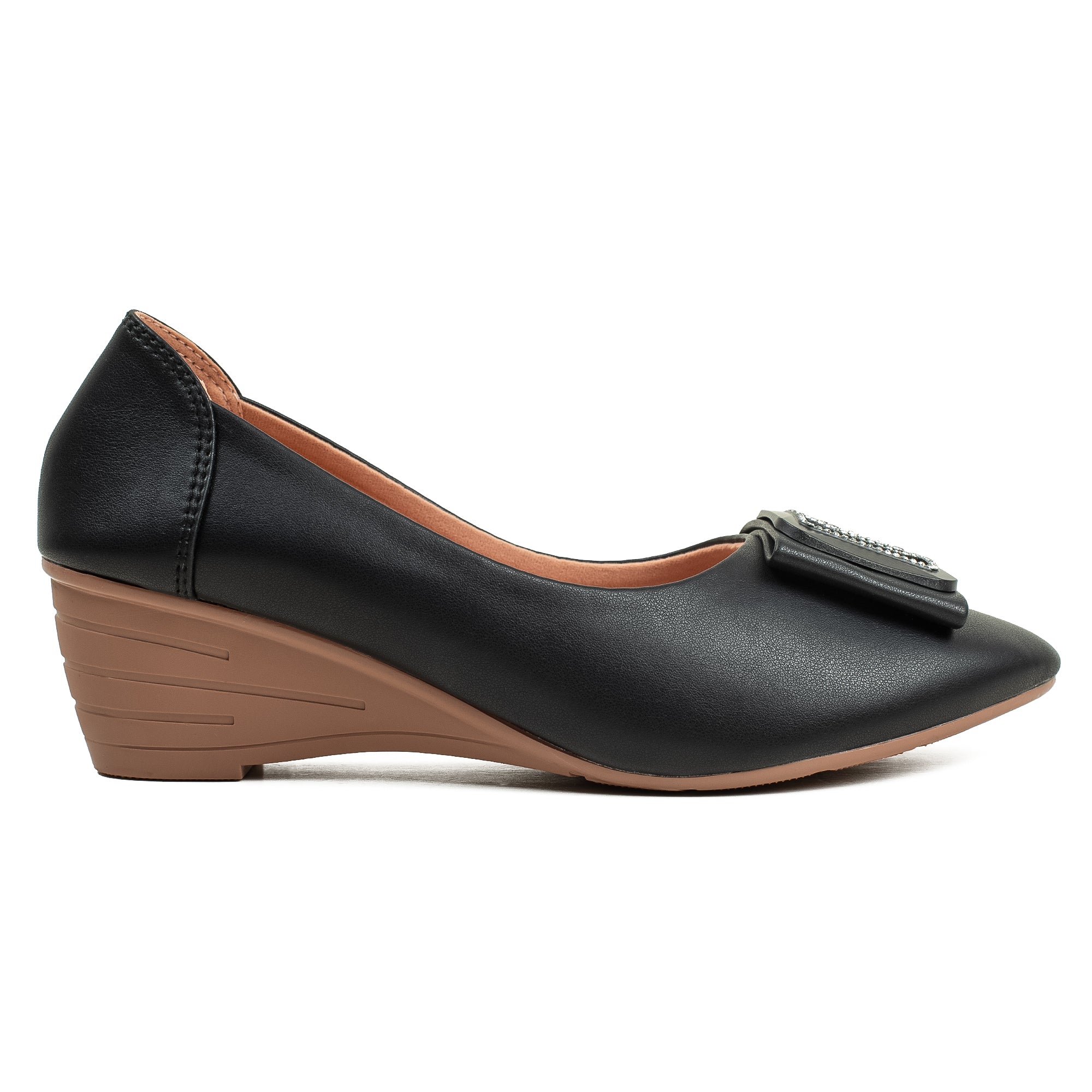 Vibrant Ladies Black Close-Toe Wedge Heel Shoes with Metallic Trim – Elegant Comfort & Style for Every Occasion - Vibrantbd.com