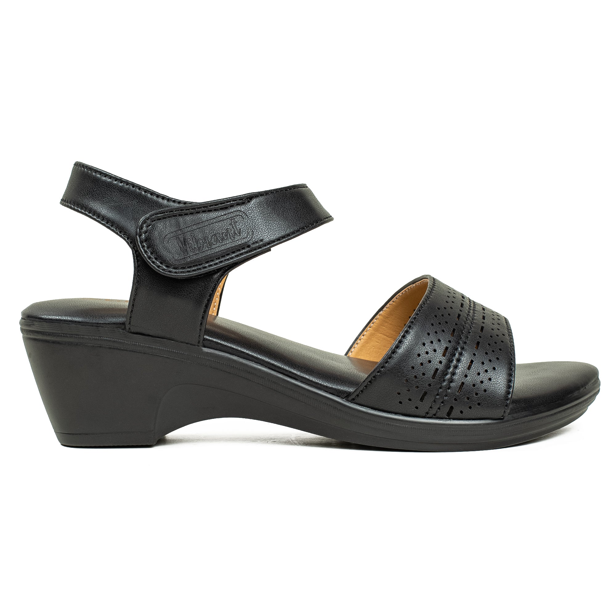 Vibrant Ladies Black Wedge Heel Sandal – Stylish & Comfortable PU Leather Footwear - Vibrantbd.com