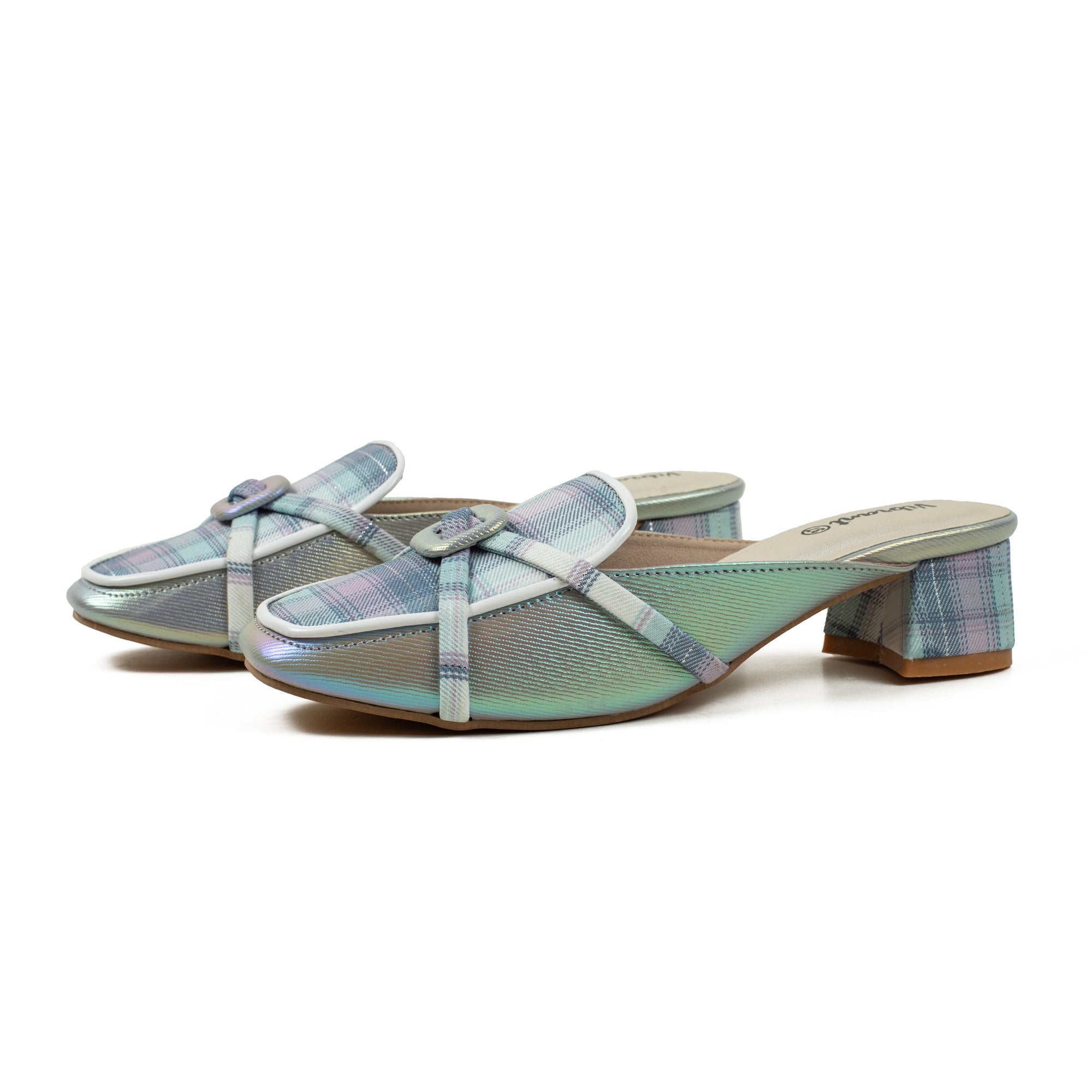 Ladies' Metallic Green Microfibre Block Heel Mules | Vibrant® Stylish Slip-On Shoes with Bow Detail - Vibrantbd.com