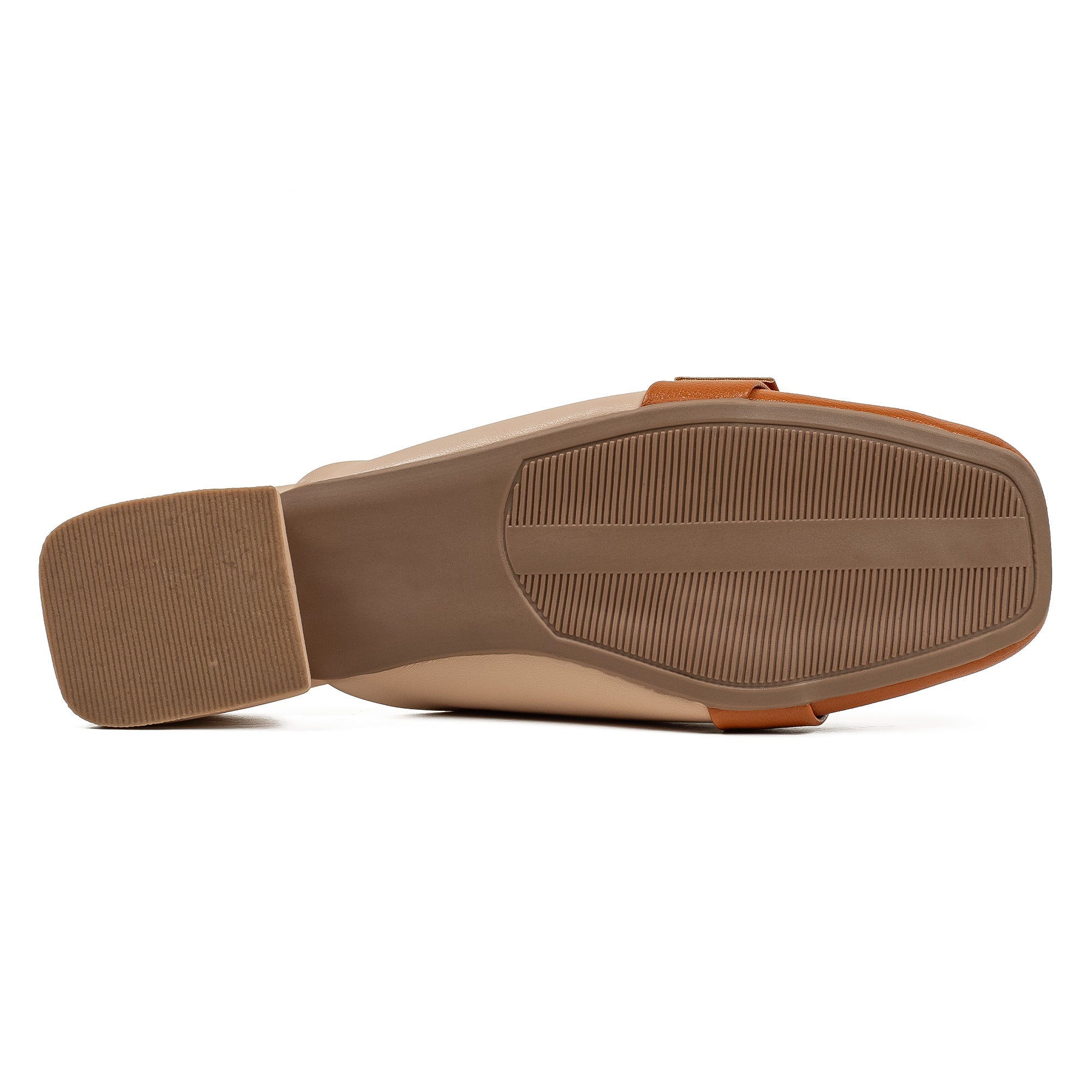 Vibrant Ladies Beige & Tan PU Block Heel Shoes with Cushioned Insole - Modern and Comfortable - Vibrantbd.com