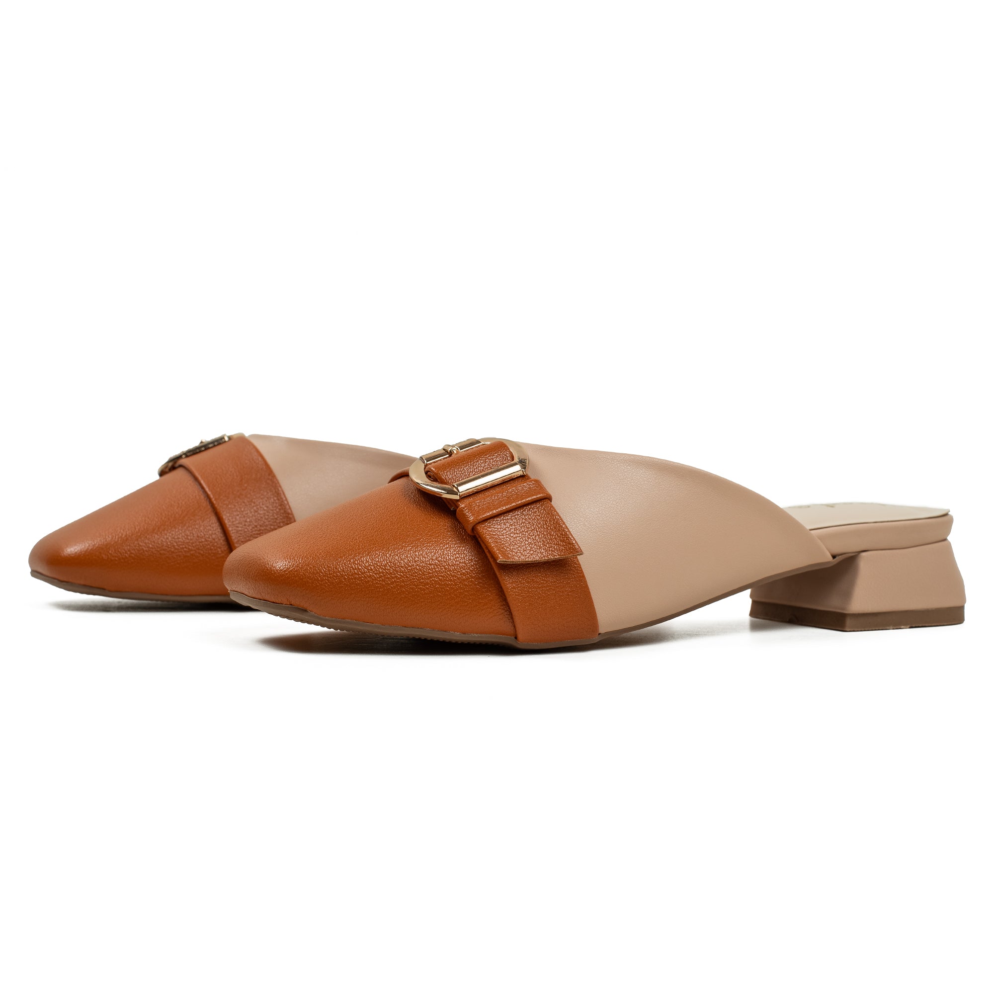 Vibrant Ladies Beige & Tan PU Block Heel Shoes with Cushioned Insole - Modern and Comfortable - Vibrantbd.com