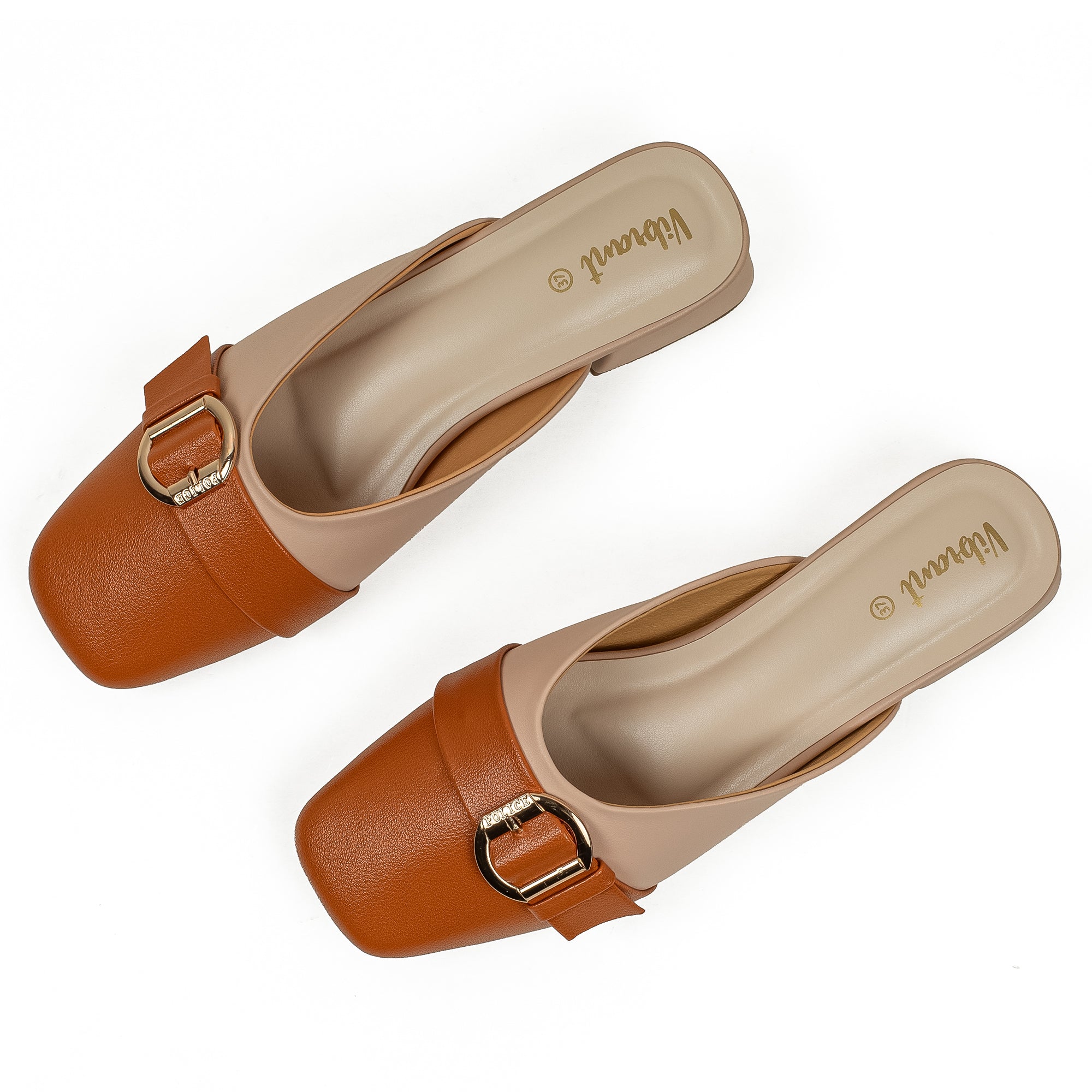 Vibrant Ladies Beige & Tan PU Block Heel Shoes with Cushioned Insole - Modern and Comfortable - Vibrantbd.com