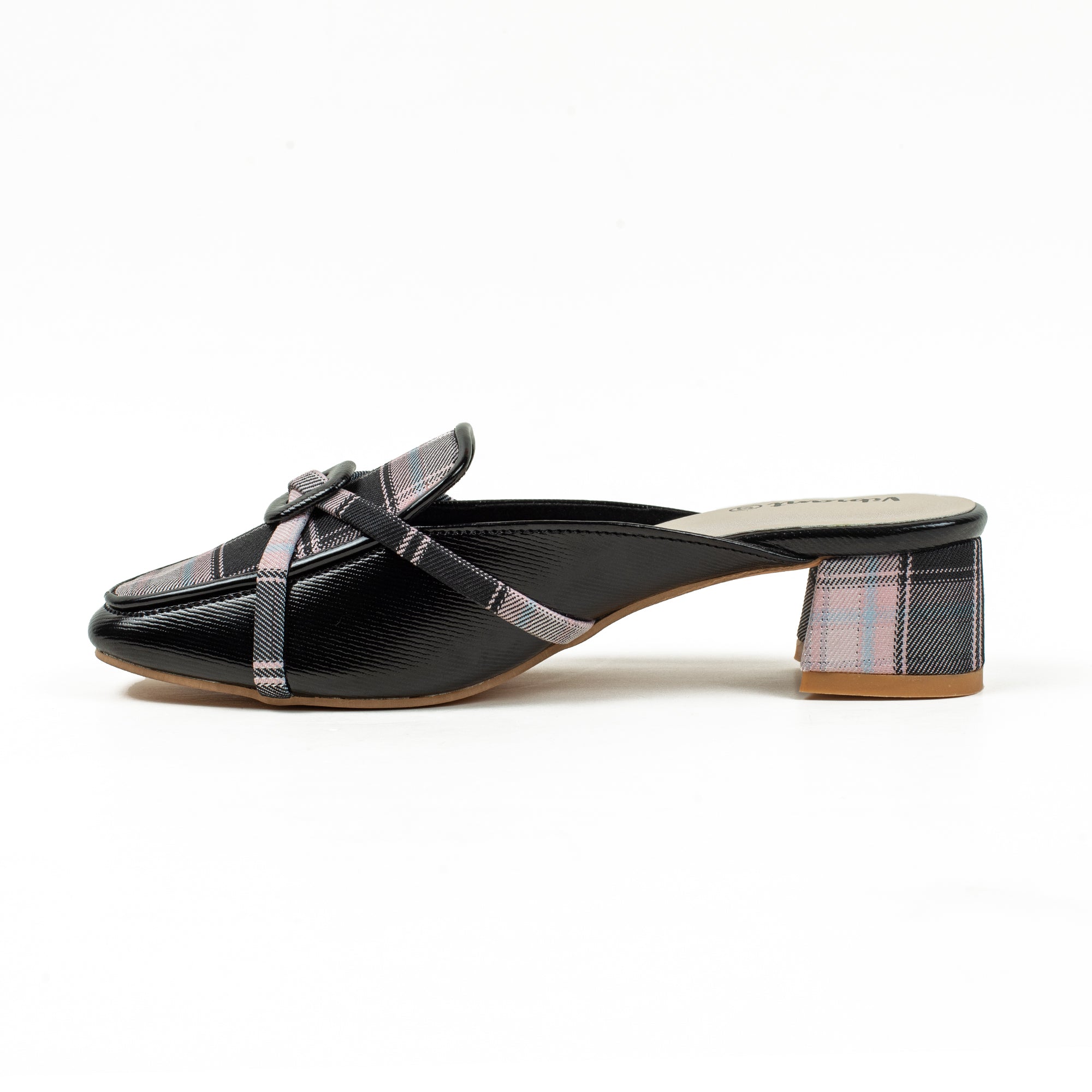 Ladies' Metallic Black Microfibre Block Heel Mules | Vibrant® Stylish Slip-On Shoes with Bow Detail - Vibrantbd.com