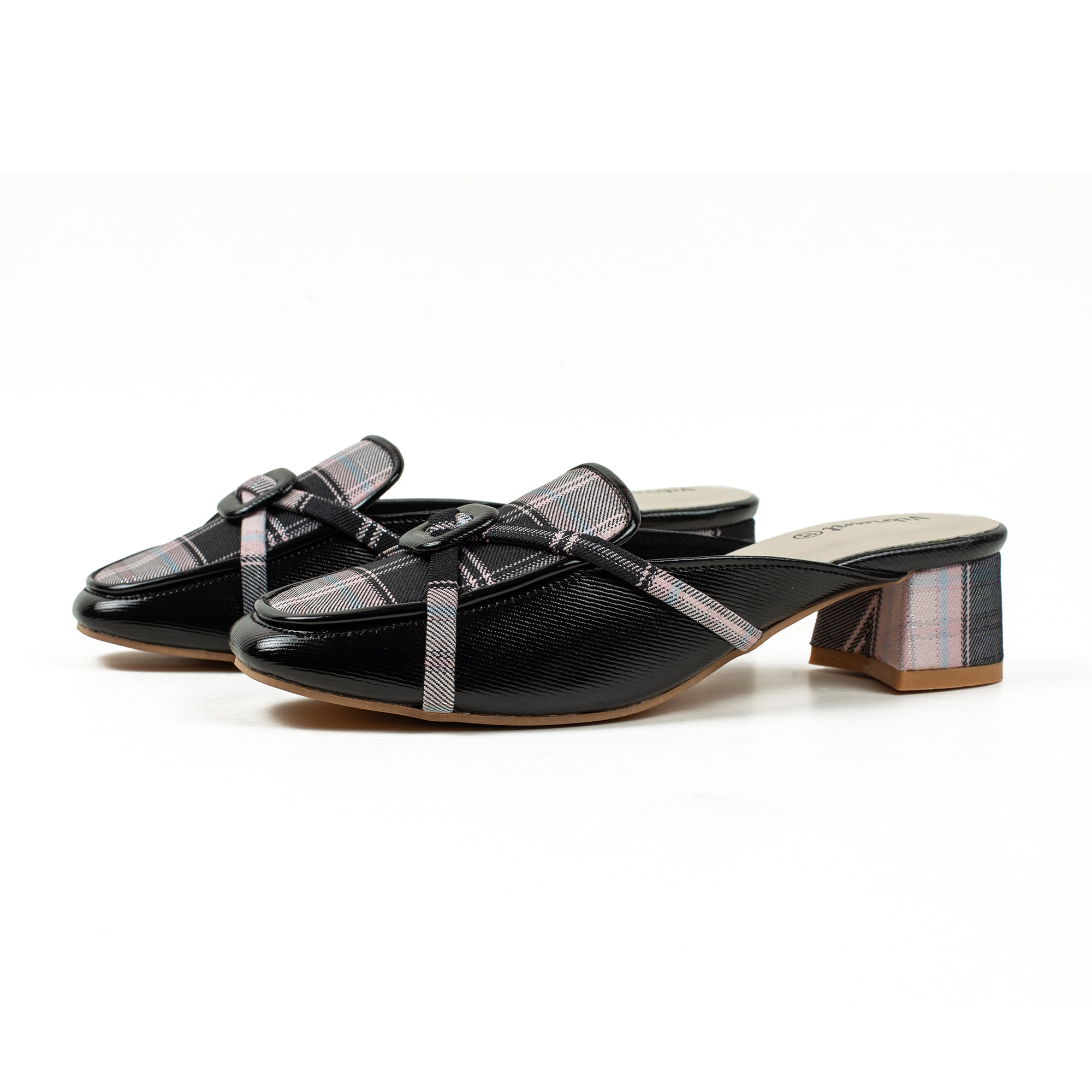 Ladies' Metallic Black Microfibre Block Heel Mules | Vibrant® Stylish Slip-On Shoes with Bow Detail - Vibrantbd.com