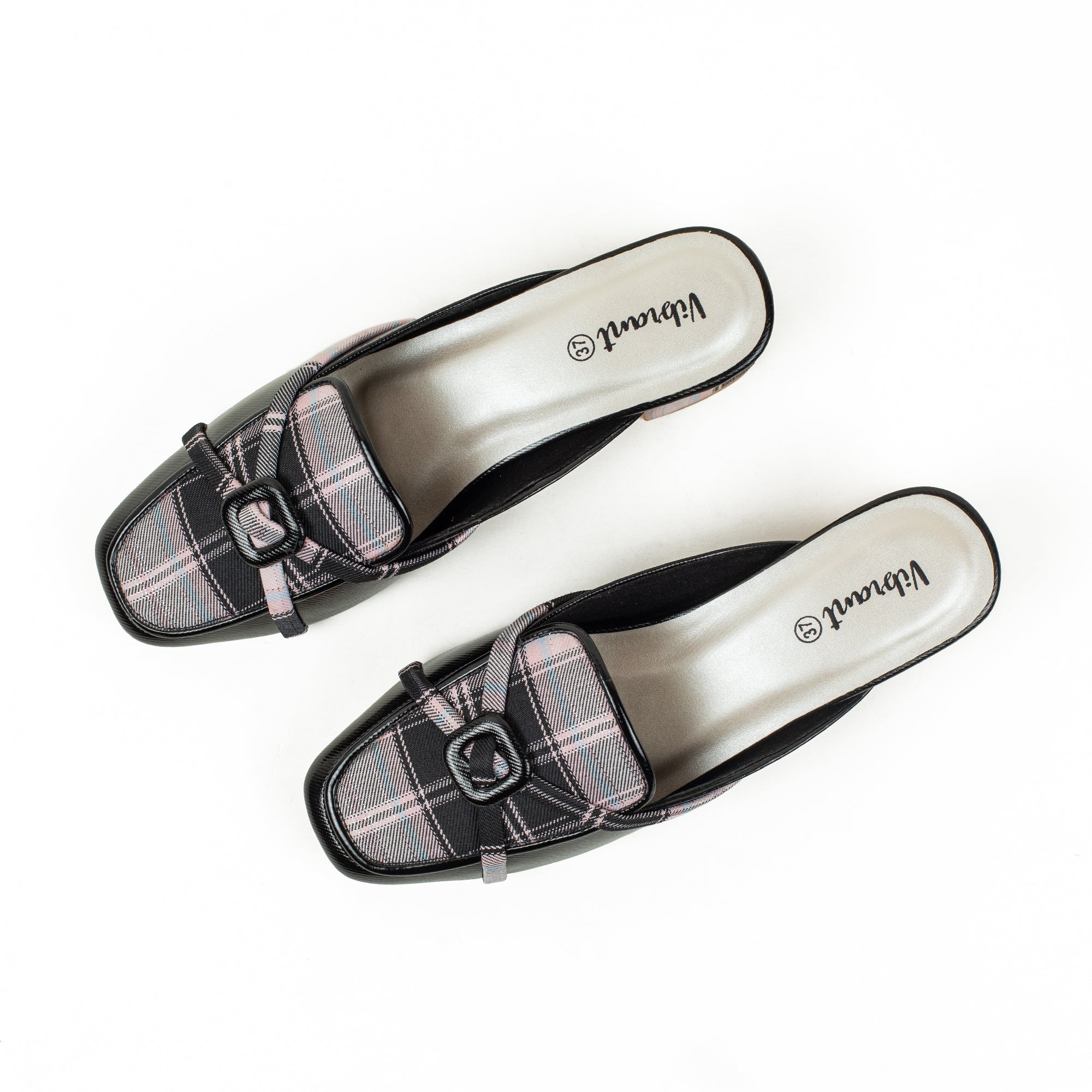 Ladies' Metallic Black Microfibre Block Heel Mules | Vibrant® Stylish Slip-On Shoes with Bow Detail - Vibrantbd.com