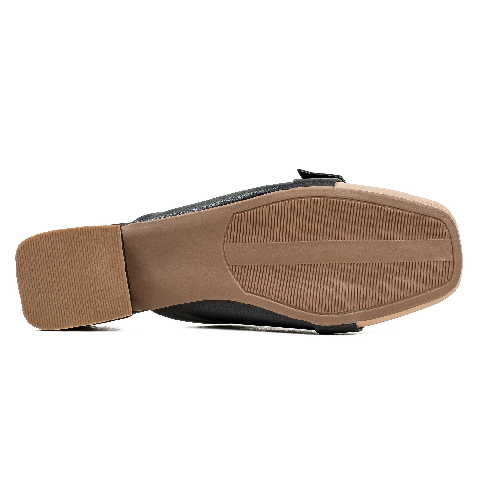 Vibrant Ladies Black Beige PU Block Heel Shoes with Cushioned Insole