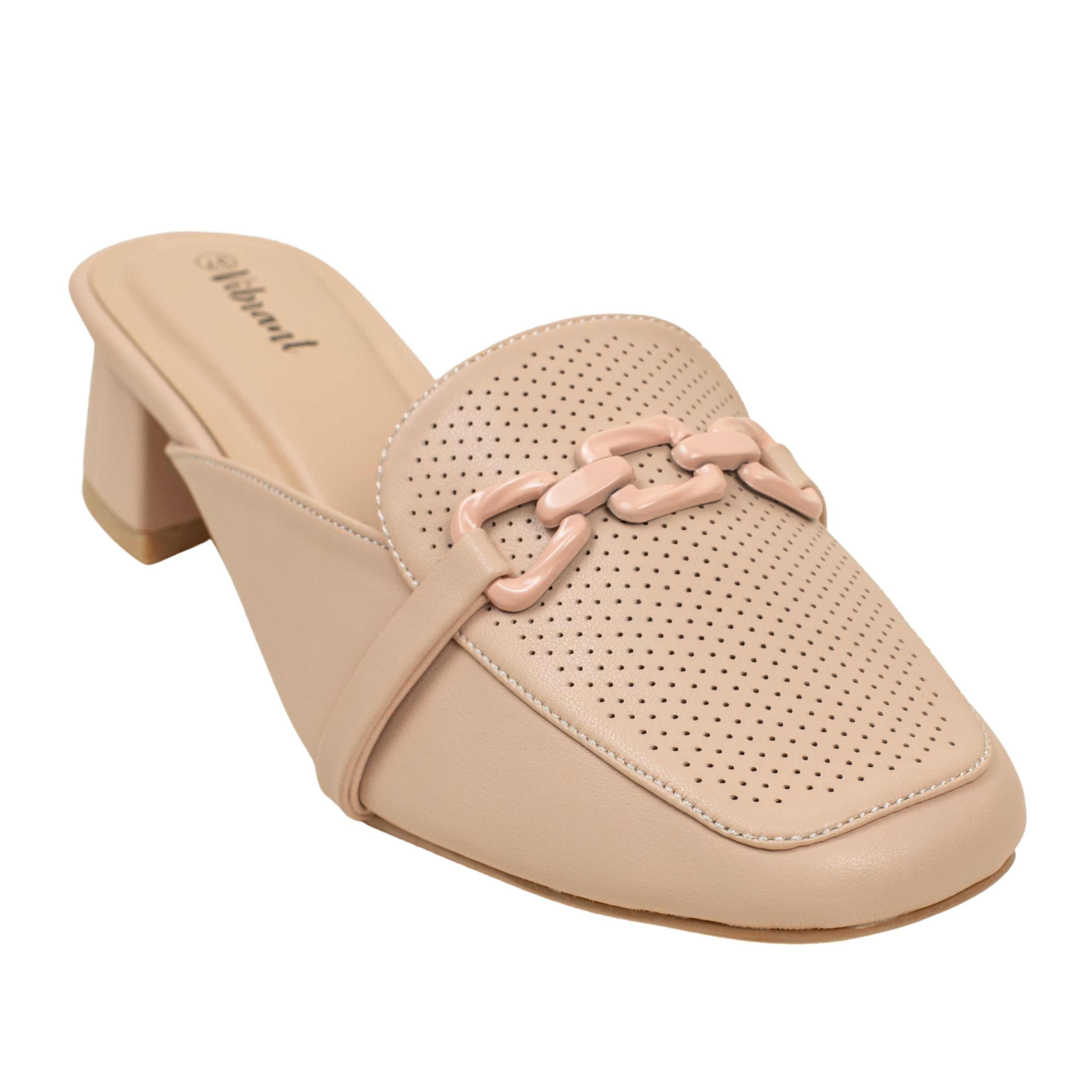 Women’s Beige Open-Toe Block Heel Sandals with Rhinestone Straps