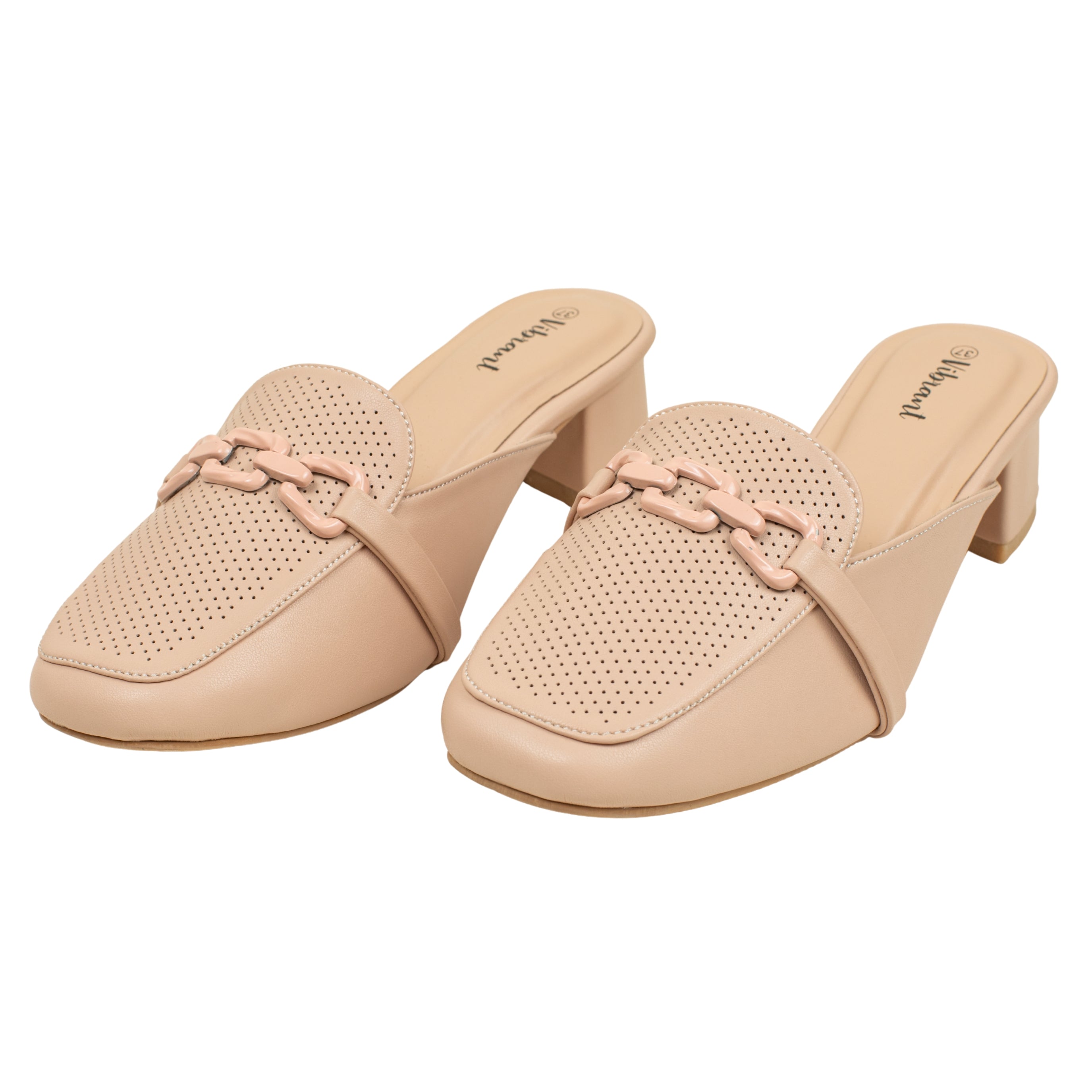 Women’s Beige Open-Toe Block Heel Sandals with Rhinestone Straps