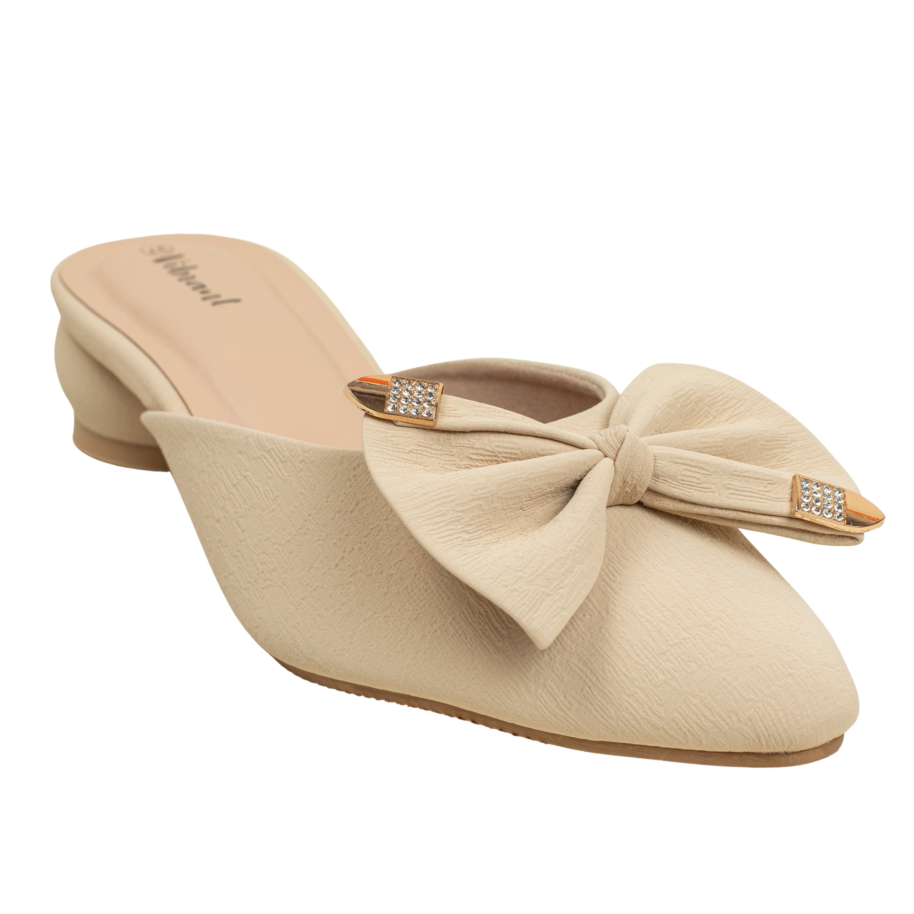Ladies Beige Slip-On Low-Heel Mule