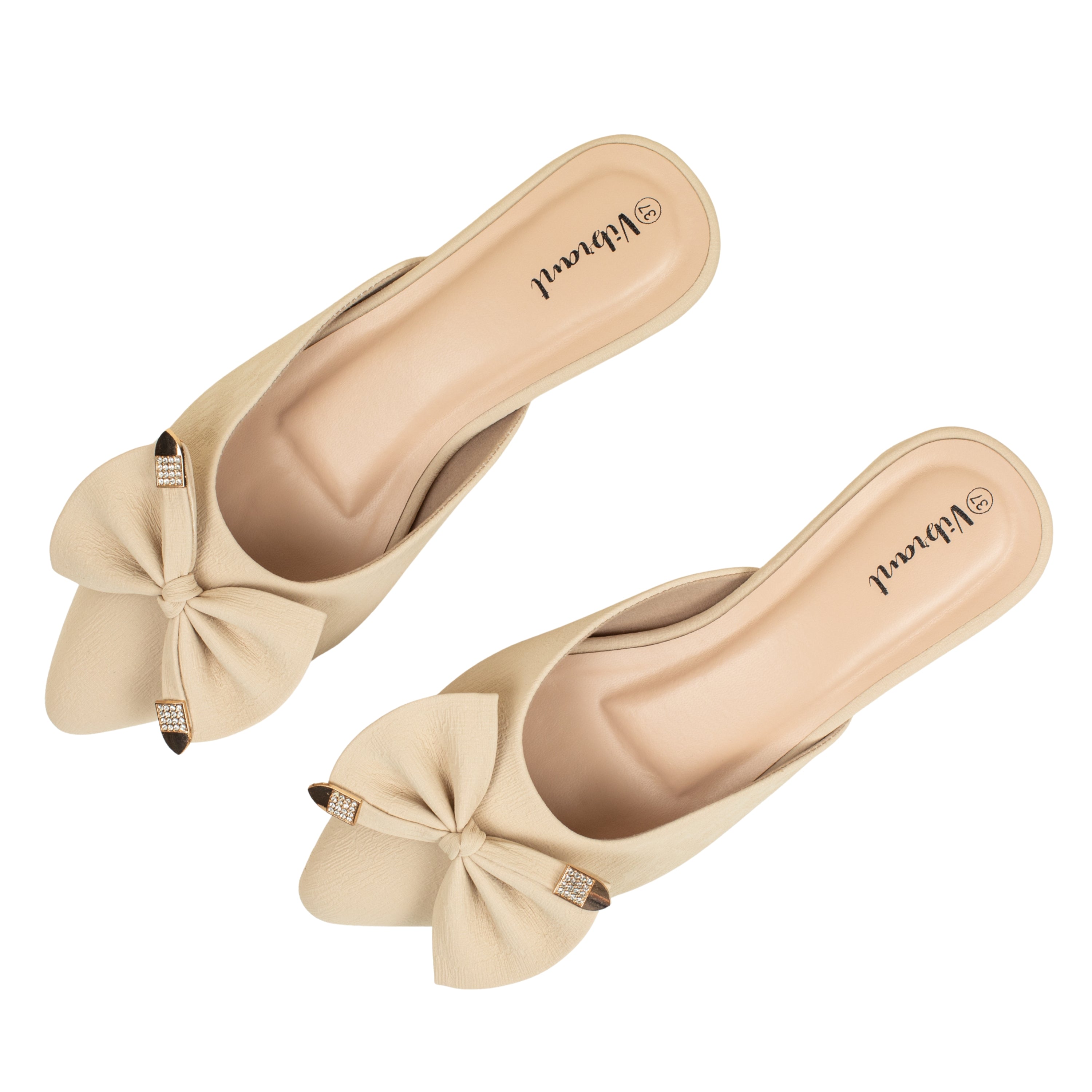 Ladies Beige Slip-On Low-Heel Mule