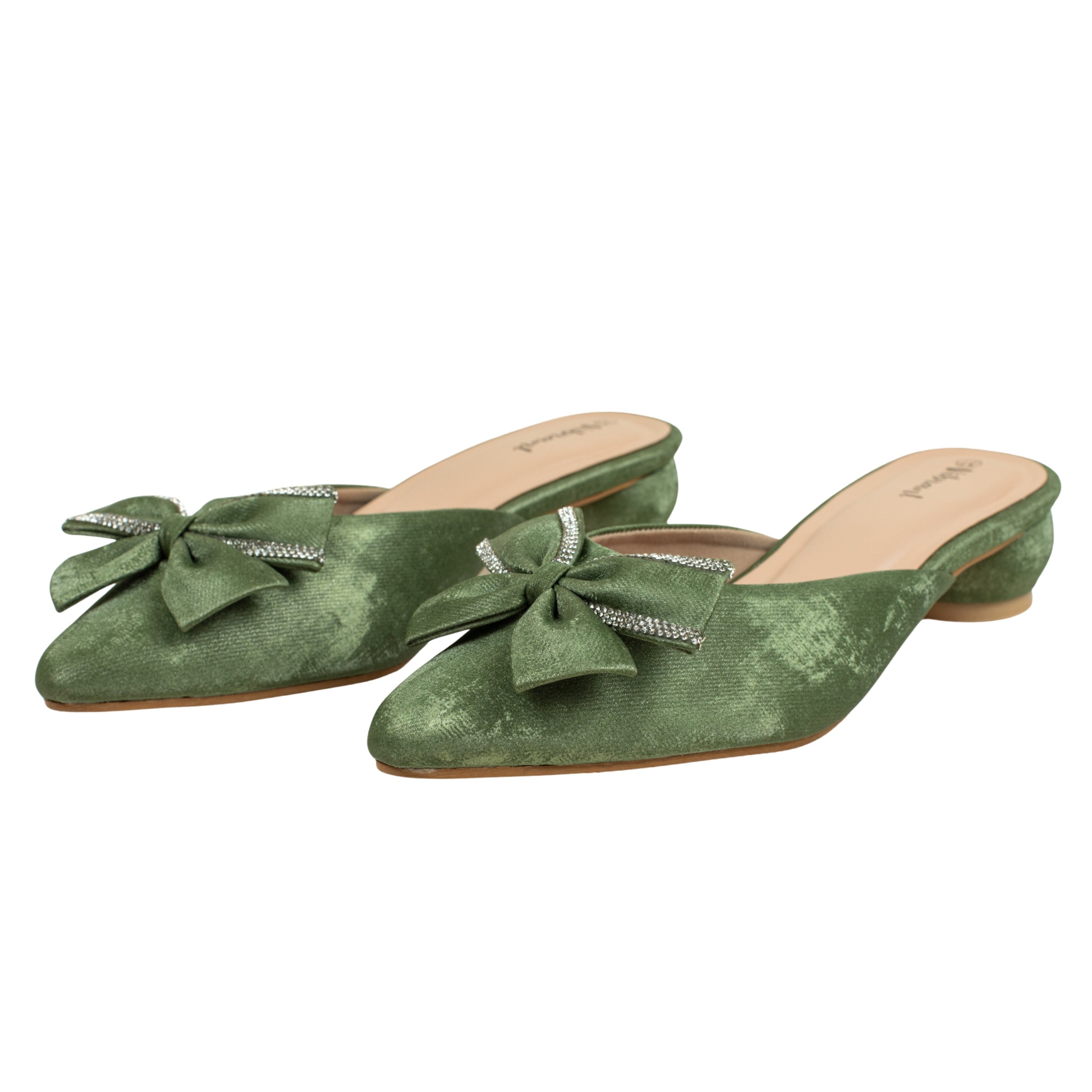 Ladies Green Slip-On Low-Heel Mule