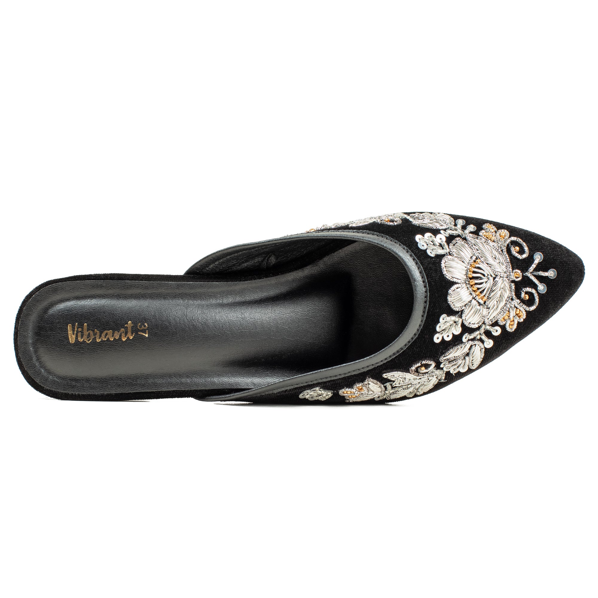 Vibrant Women's Black Embroidered Velvet Block Heel Sandal – Stylish & Comfortable Party Wear Shoes - Vibrantbd.com