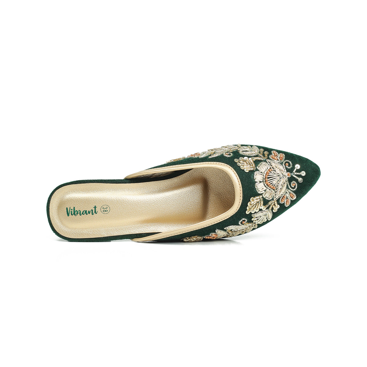 Vibrant Women's Green Embroidered Velvet Block Heel Sandal – Stylish & Comfortable Party Wear Shoes - Vibrantbd.com
