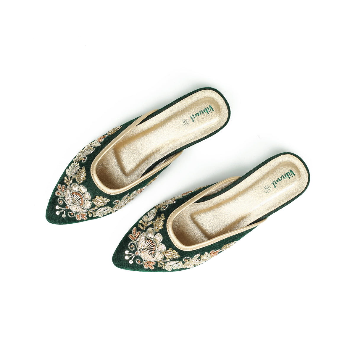 Vibrant Women's Green Embroidered Velvet Block Heel Sandal – Stylish & Comfortable Party Wear Shoes - Vibrantbd.com