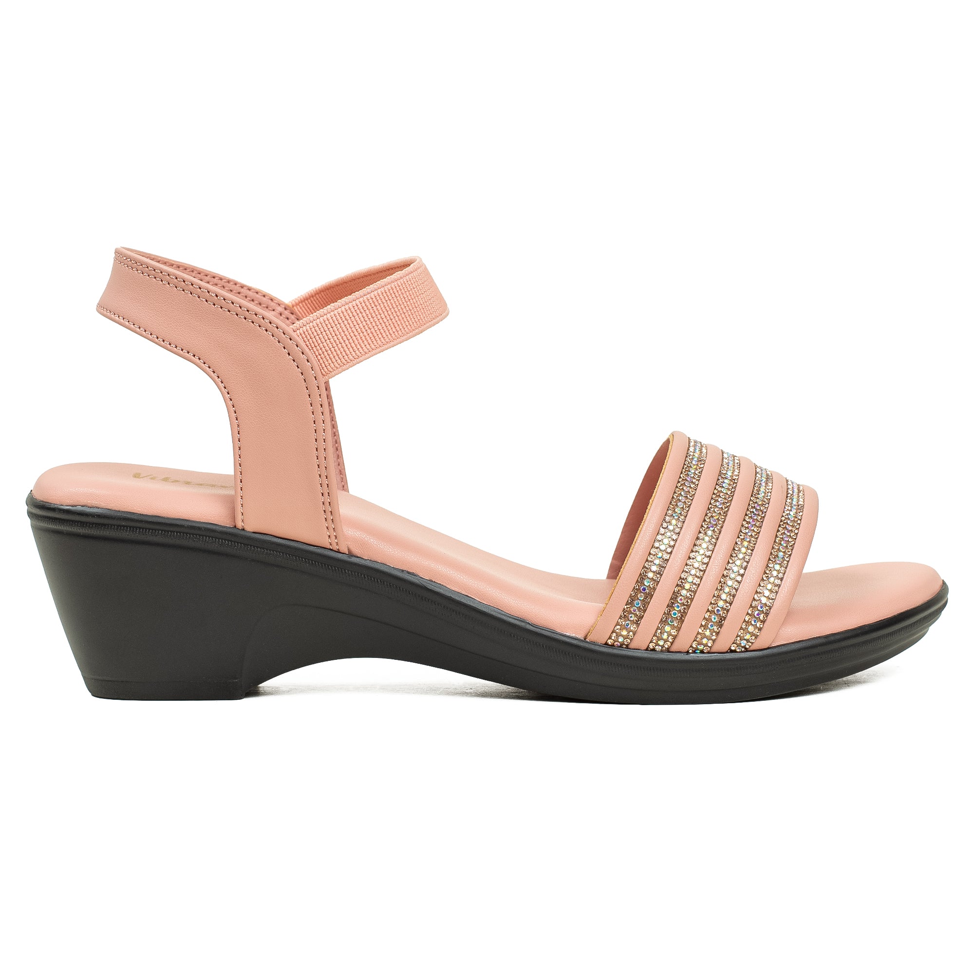 Vibrant Ladies Peach Wedge Heel Sandal – Elegant & Comfortable PU Leather Footwear - Vibrantbd.com