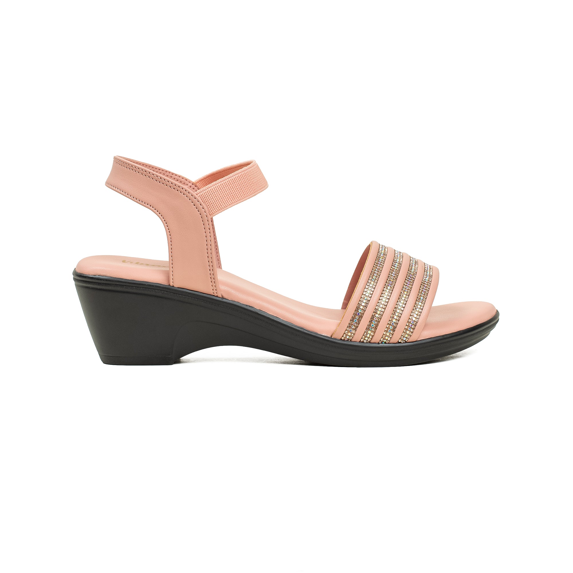 Vibrant Ladies Peach Wedge Heel Sandal – Elegant & Comfortable PU Leather Footwear - Vibrantbd.com