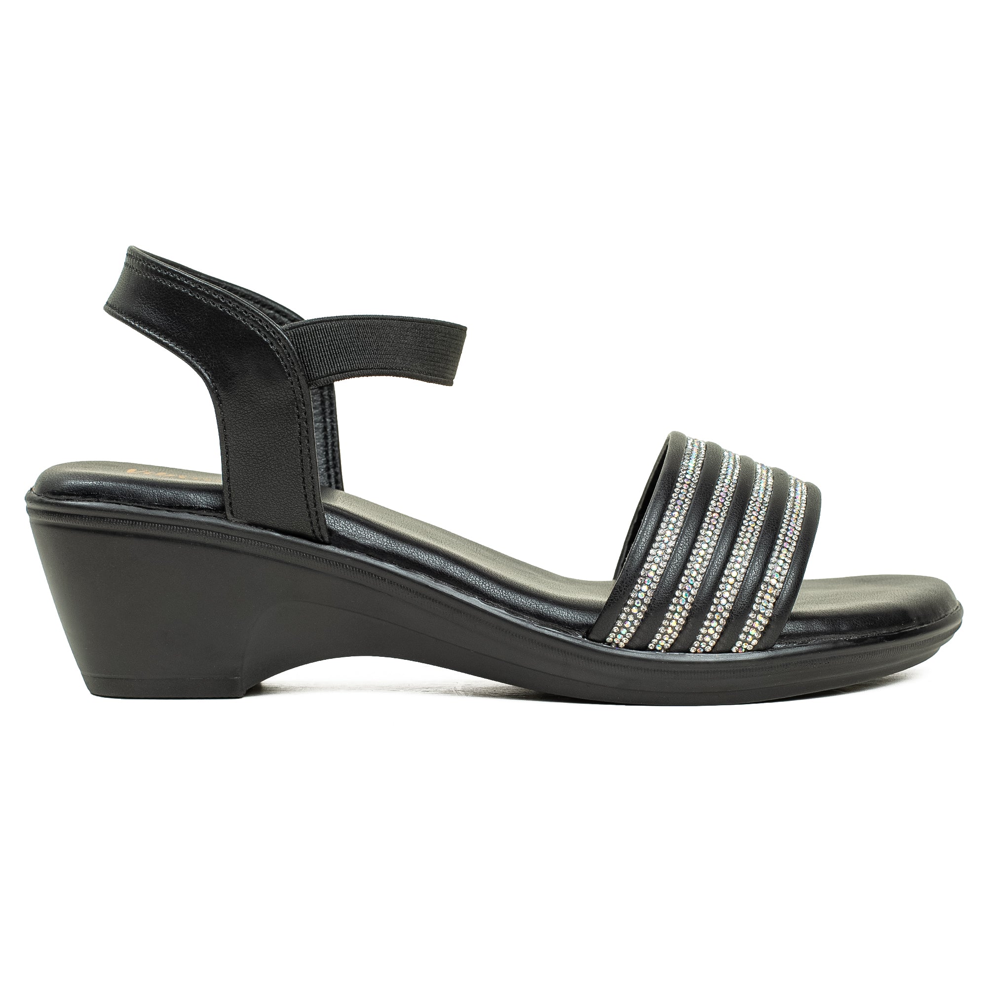 Vibrant Ladies Black Wedge Heel Sandal – Elegant & Comfortable PU Leather Footwear - Vibrantbd.com