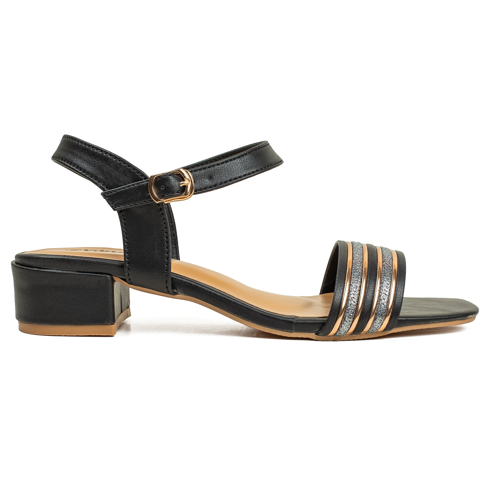 Vibrant Ladies Block Heel Sandal –  Black PU Leather Upper - Vibrantbd.com