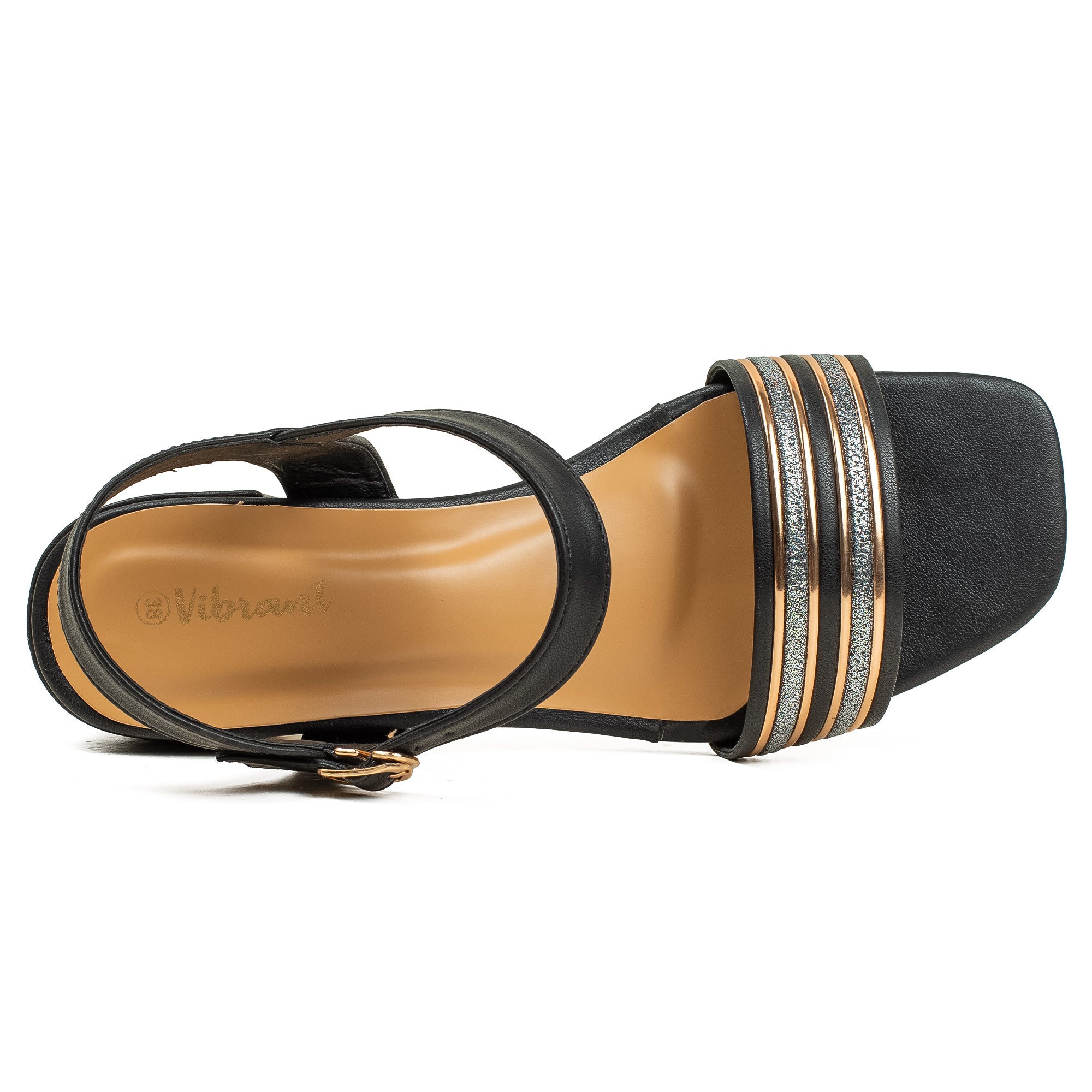Vibrant Ladies Block Heel Sandal –  Black PU Leather Upper - Vibrantbd.com