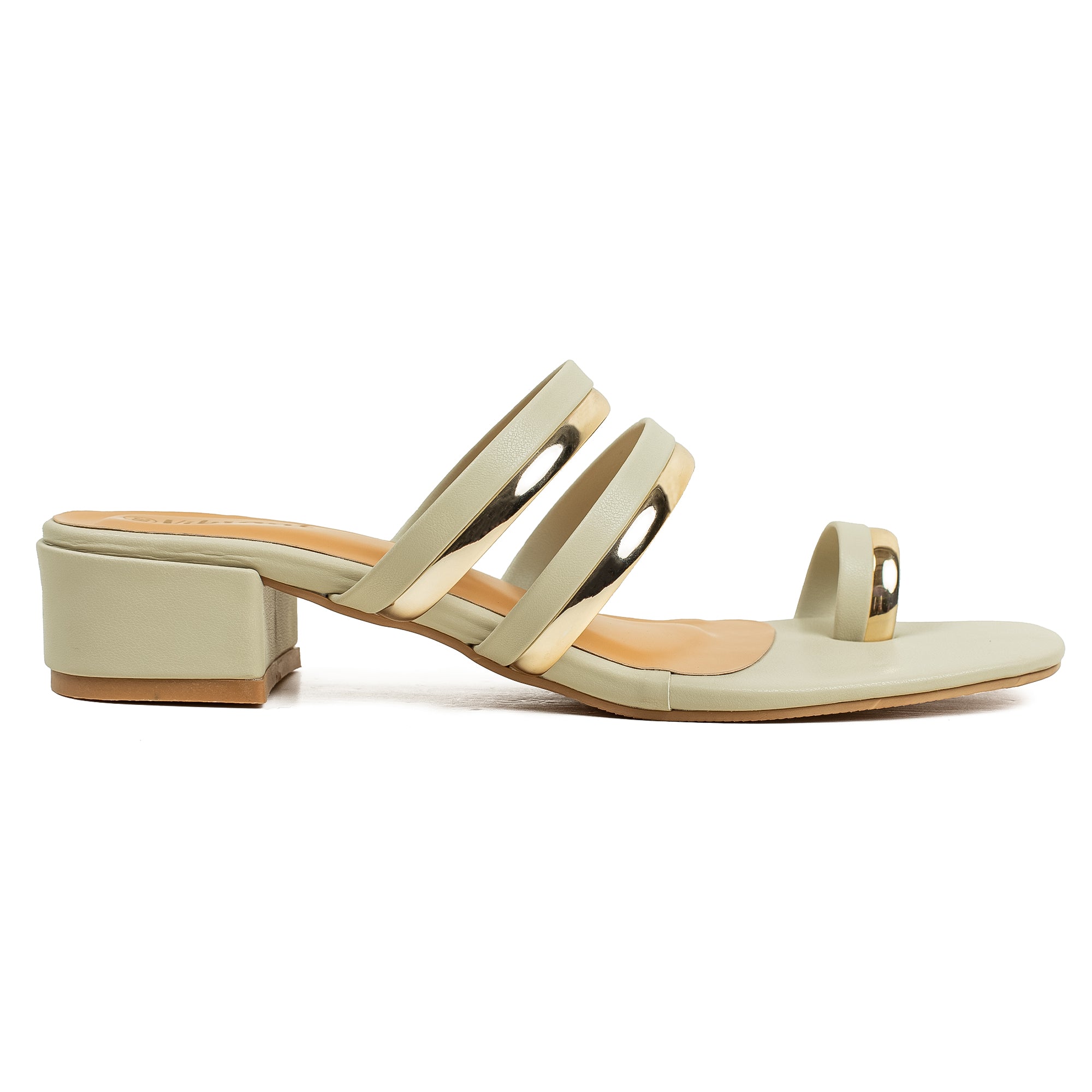 Vibrant Women's Beige-Gold Toe-Post Block Heel Sandal – Premium PU, Elegant & Comfortable - Vibrantbd.com