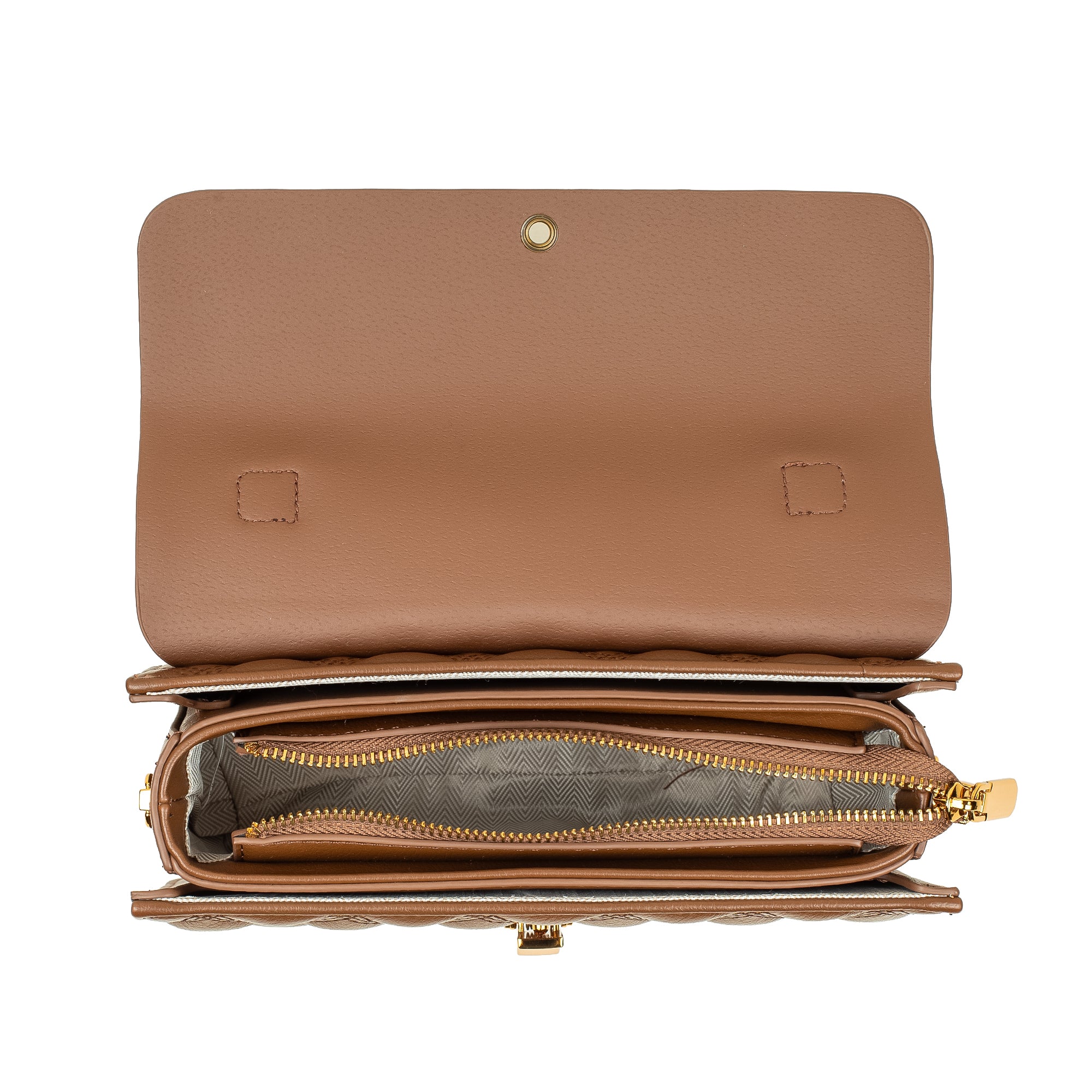 Brown Quilted Satchel Bag with Chain Strap