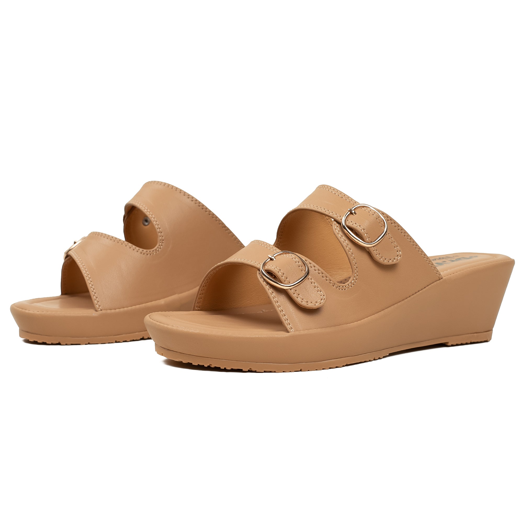 Vibrant Dr. Vi Ladies Wedge Heel Comfort Sandal – Beige PU Leather, Adjustable Straps & Cushioned Insole for Maximum Comfort - Vibrantbd.com