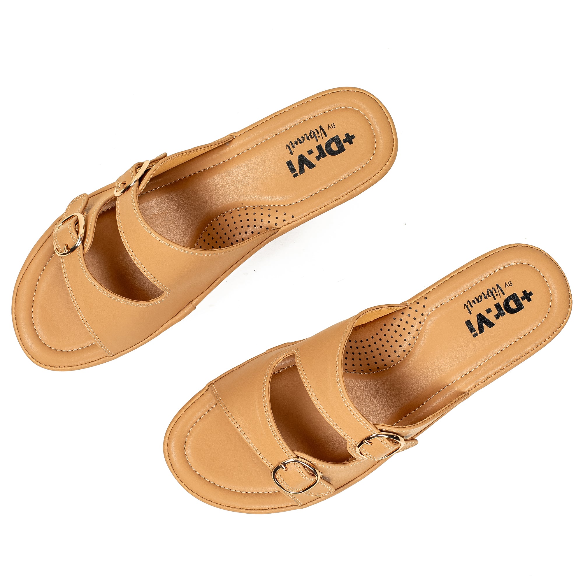 Vibrant Dr. Vi Ladies Wedge Heel Comfort Sandal – Beige PU Leather, Adjustable Straps & Cushioned Insole for Maximum Comfort - Vibrantbd.com