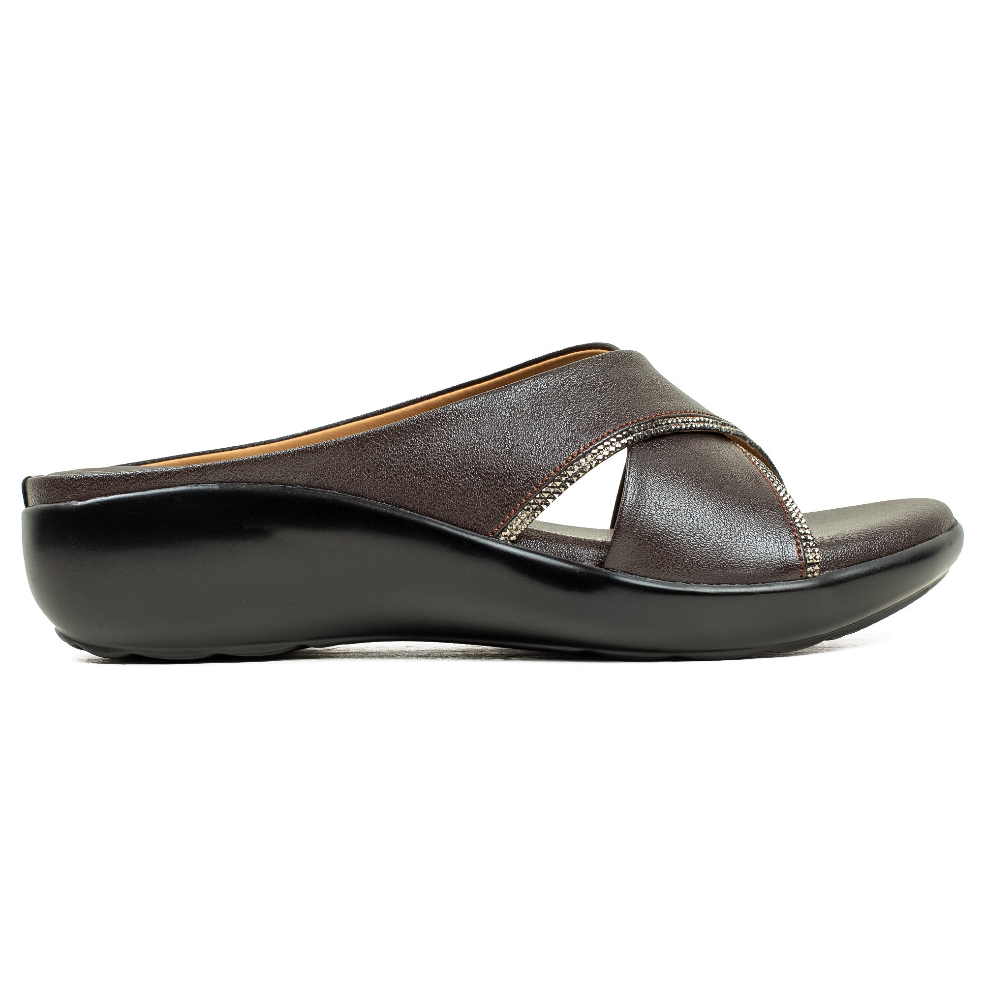 Vibrant Ladies Brown Wedge Heel Sandal – Comfortable & Stylish PU Leather Slip-On for Everyday Wear - Vibrantbd.com