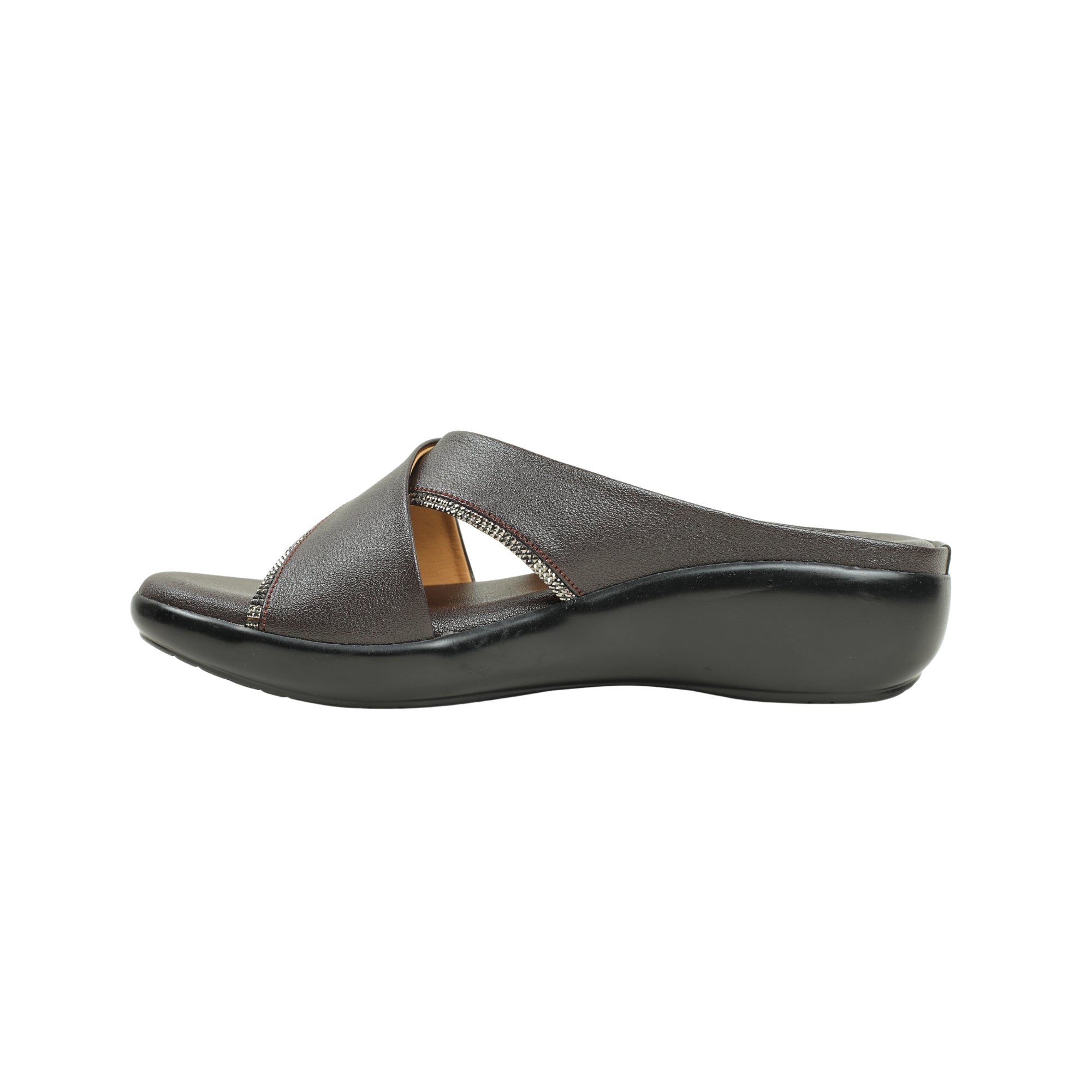 Vibrant Ladies Brown Wedge Heel Sandal – Comfortable & Stylish PU Leather Slip-On for Everyday Wear - Vibrantbd.com