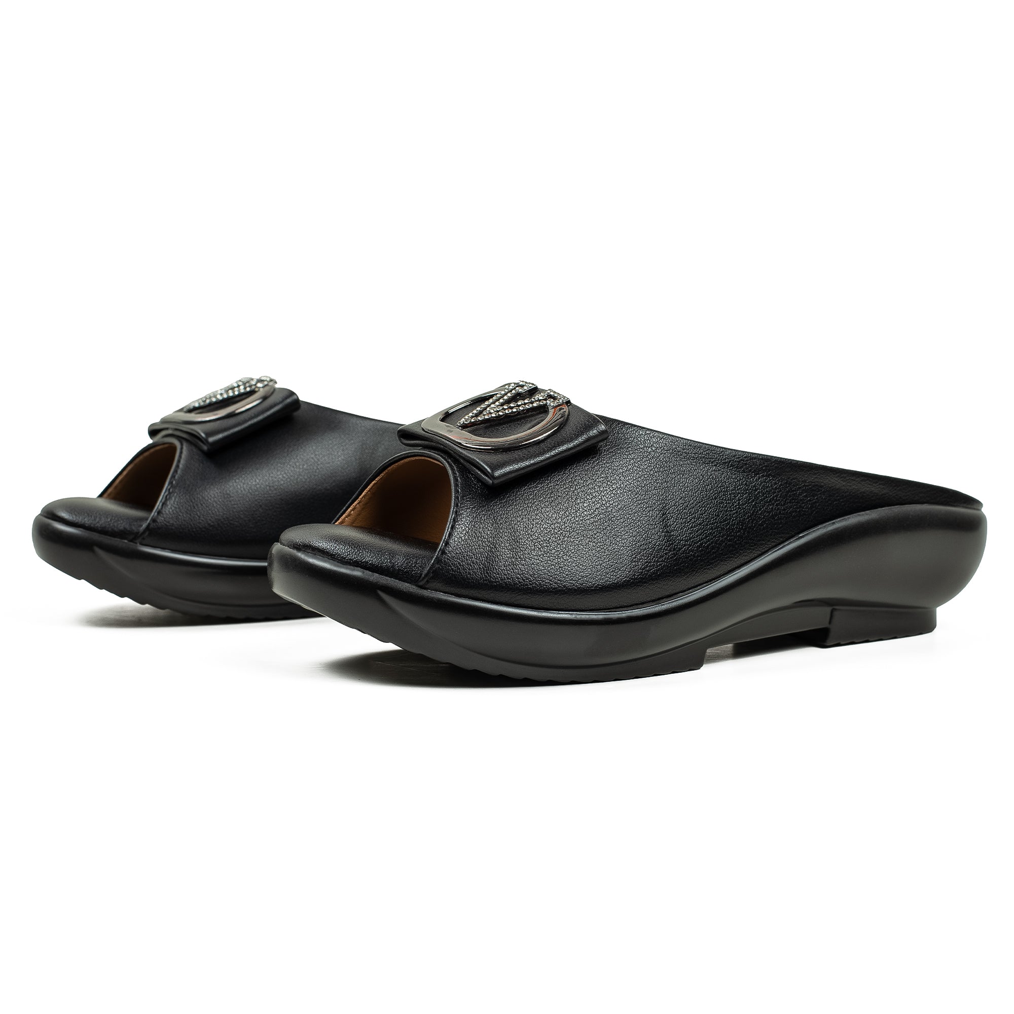 Vibrant Ladies Black PU Medium Heel Shoes with Bow & Cushioned Insole - Stylish and Comfortable Footwear
