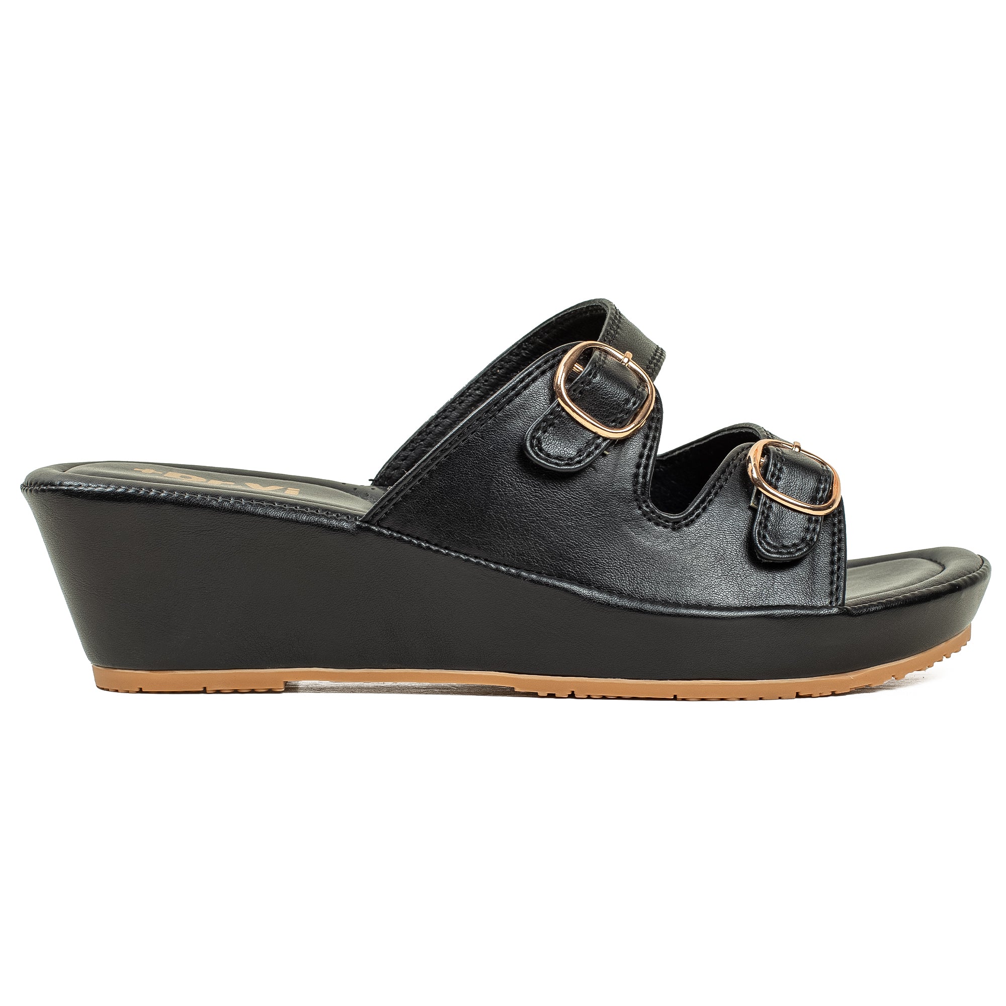 Vibrant Dr. Vi Ladies Wedge Heel Comfort Sandal – Black PU Leather, Adjustable Straps & Cushioned Insole for Maximum Comfort - Vibrantbd.com