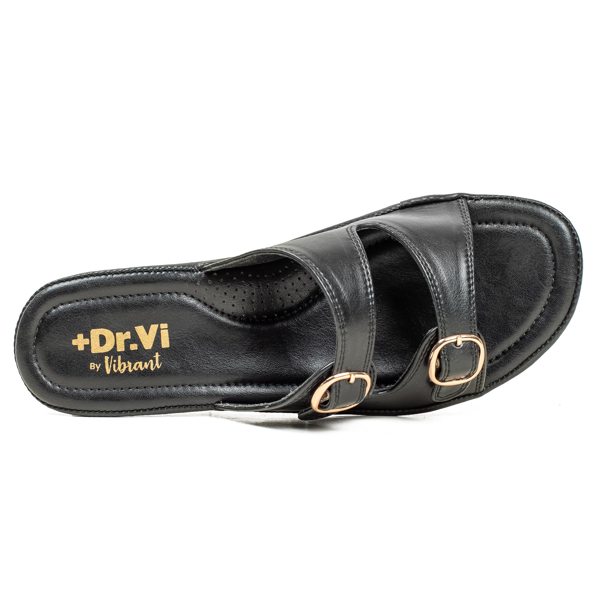 Vibrant Dr. Vi Ladies Wedge Heel Comfort Sandal – Black PU Leather, Adjustable Straps & Cushioned Insole for Maximum Comfort - Vibrantbd.com
