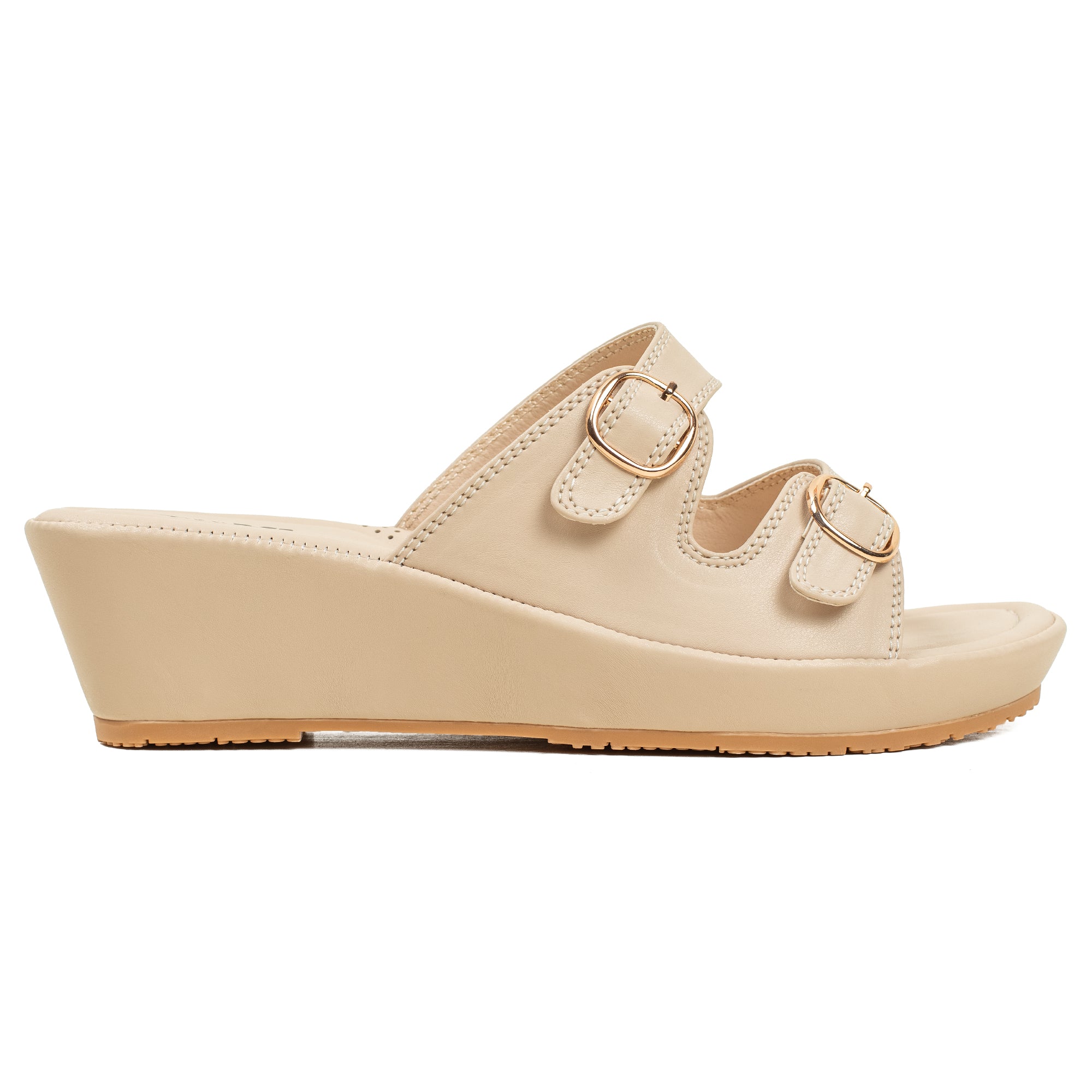 Vibrant Dr. Vi Ladies Wedge Heel Comfort Sandal – Light Beige PU Leather, Adjustable Straps & Cushioned Insole for Maximum Comfort - Vibrantbd.com