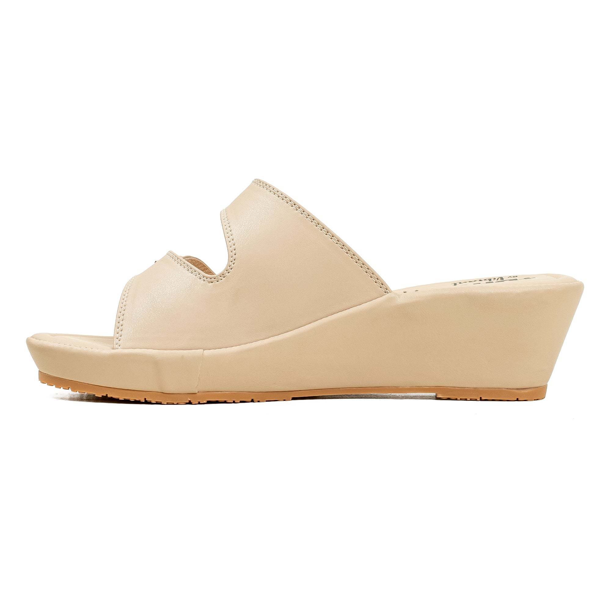 Vibrant Dr. Vi Ladies Wedge Heel Comfort Sandal – Light Beige PU Leather, Adjustable Straps & Cushioned Insole for Maximum Comfort