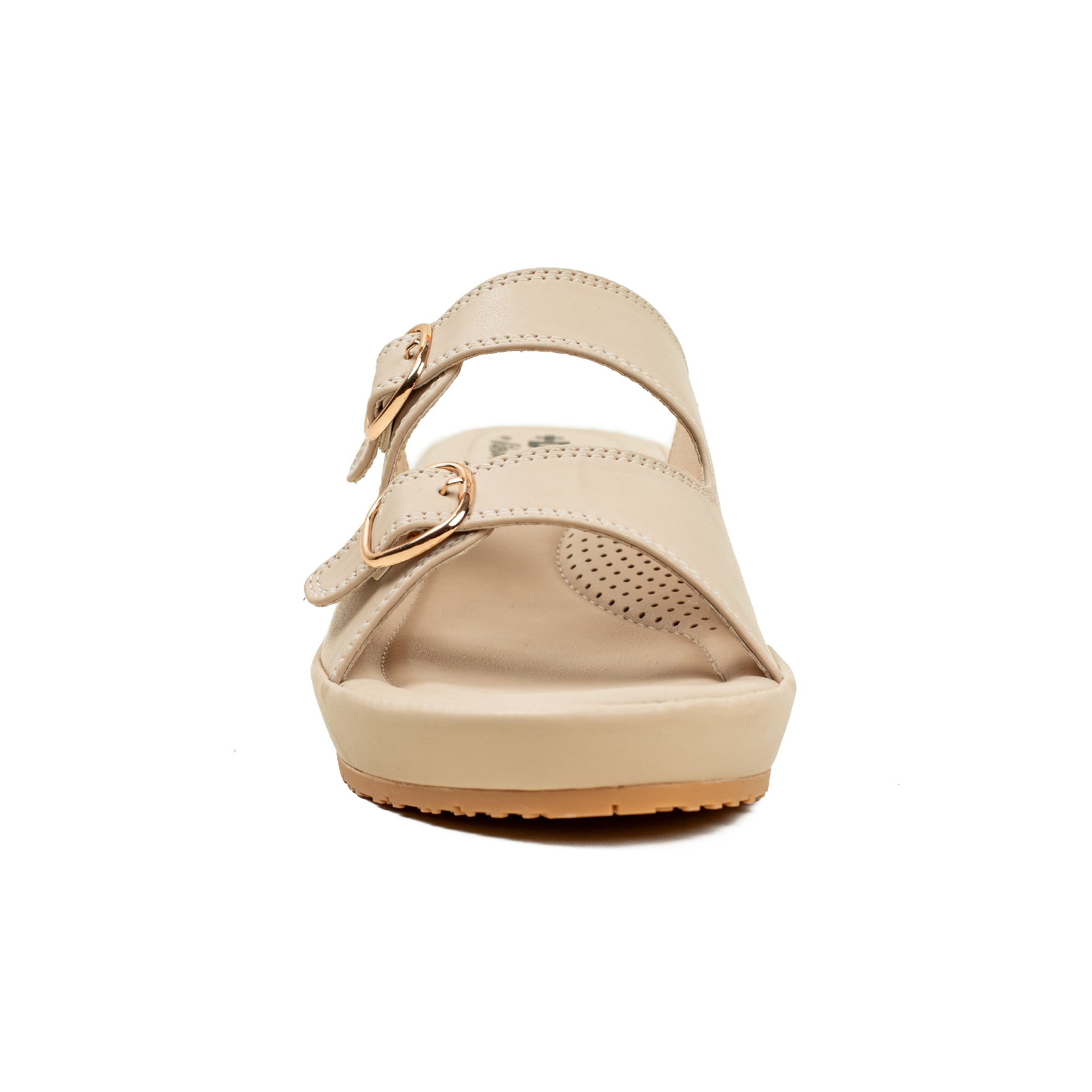 Vibrant Dr. Vi Ladies Wedge Heel Comfort Sandal – Light Beige PU Leather, Adjustable Straps & Cushioned Insole for Maximum Comfort