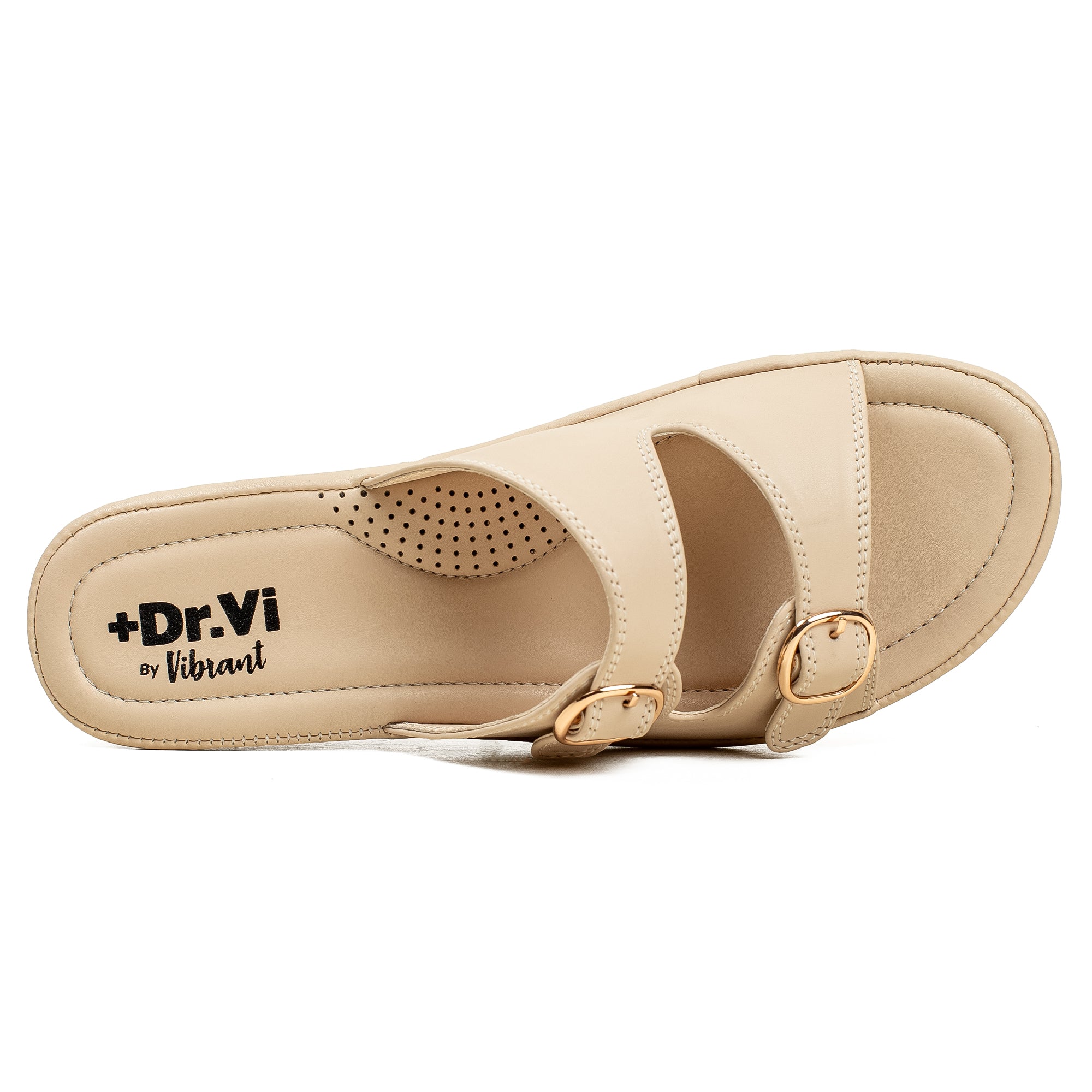 Vibrant Dr. Vi Ladies Wedge Heel Comfort Sandal – Light Beige PU Leather, Adjustable Straps & Cushioned Insole for Maximum Comfort - Vibrantbd.com