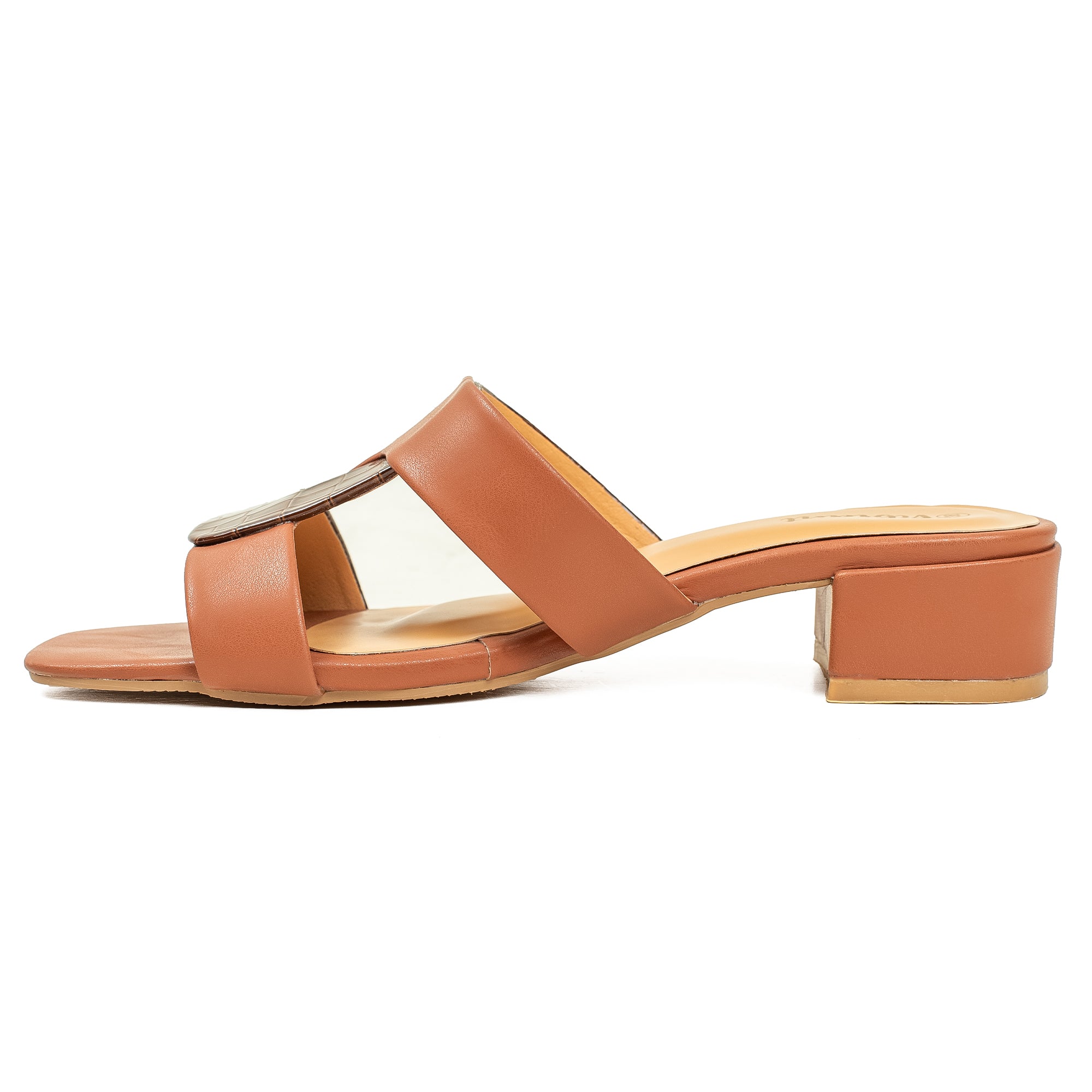Vibrant Ladies Block Heel Sandal – Brown Croc-Texture PU Upper, Cushioned Insole for Comfort & Style - Vibrantbd.com