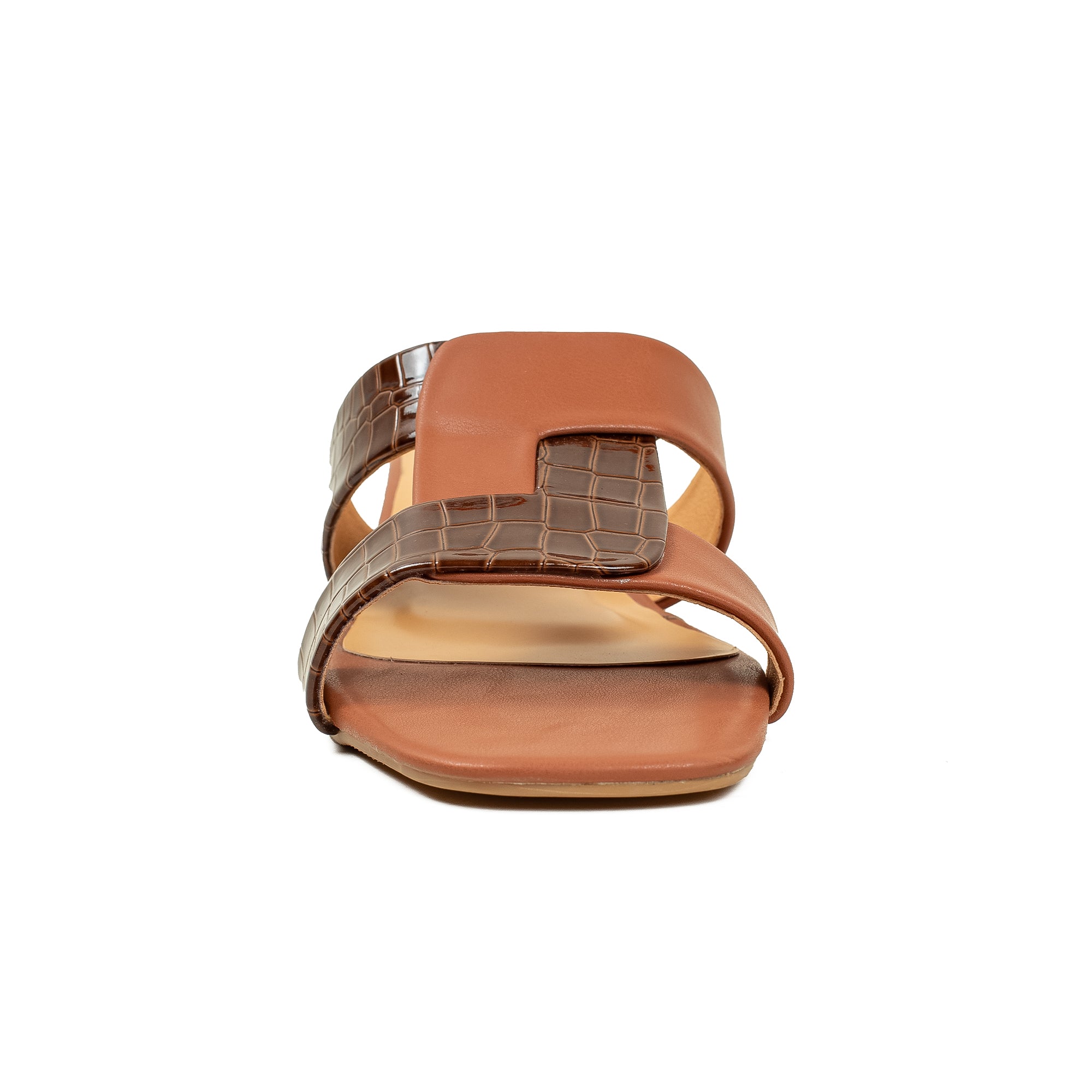Vibrant Ladies Block Heel Sandal – Brown Croc-Texture PU Upper, Cushioned Insole for Comfort & Style - Vibrantbd.com