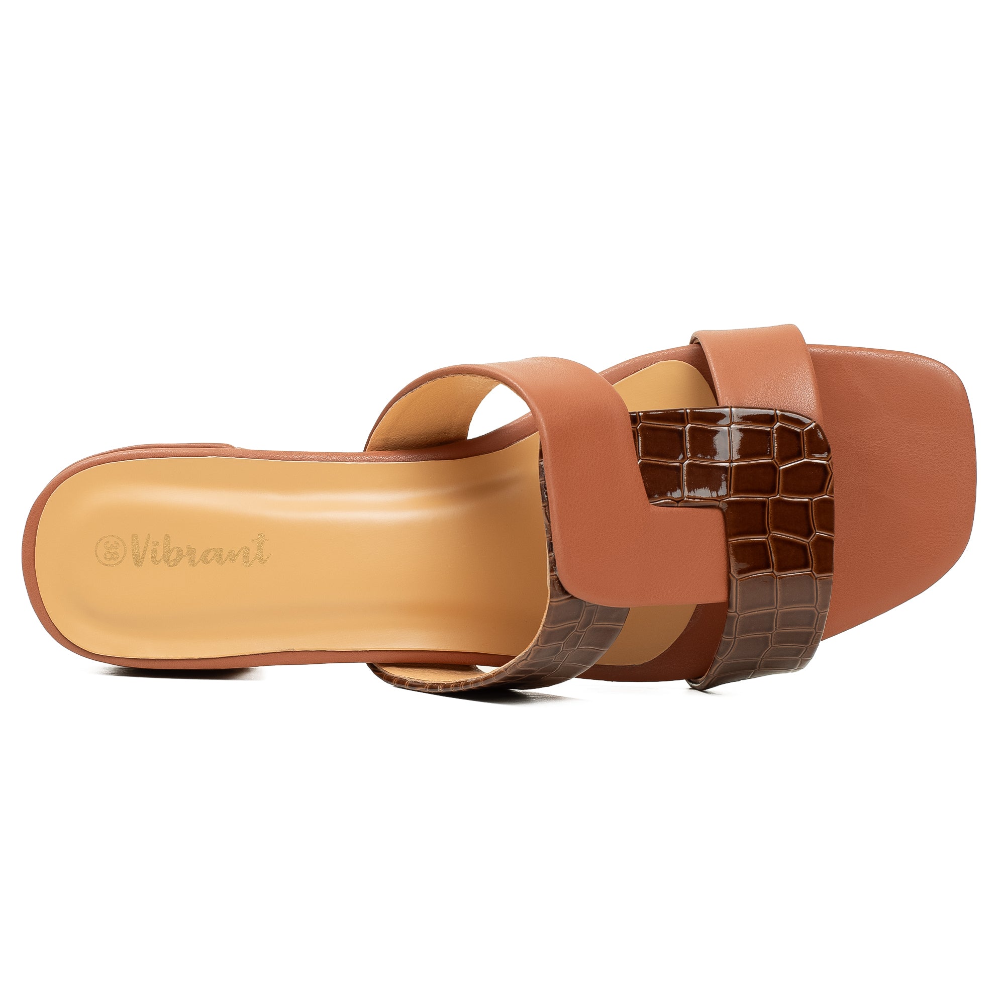 Vibrant Ladies Block Heel Sandal – Brown Croc-Texture PU Upper, Cushioned Insole for Comfort & Style - Vibrantbd.com