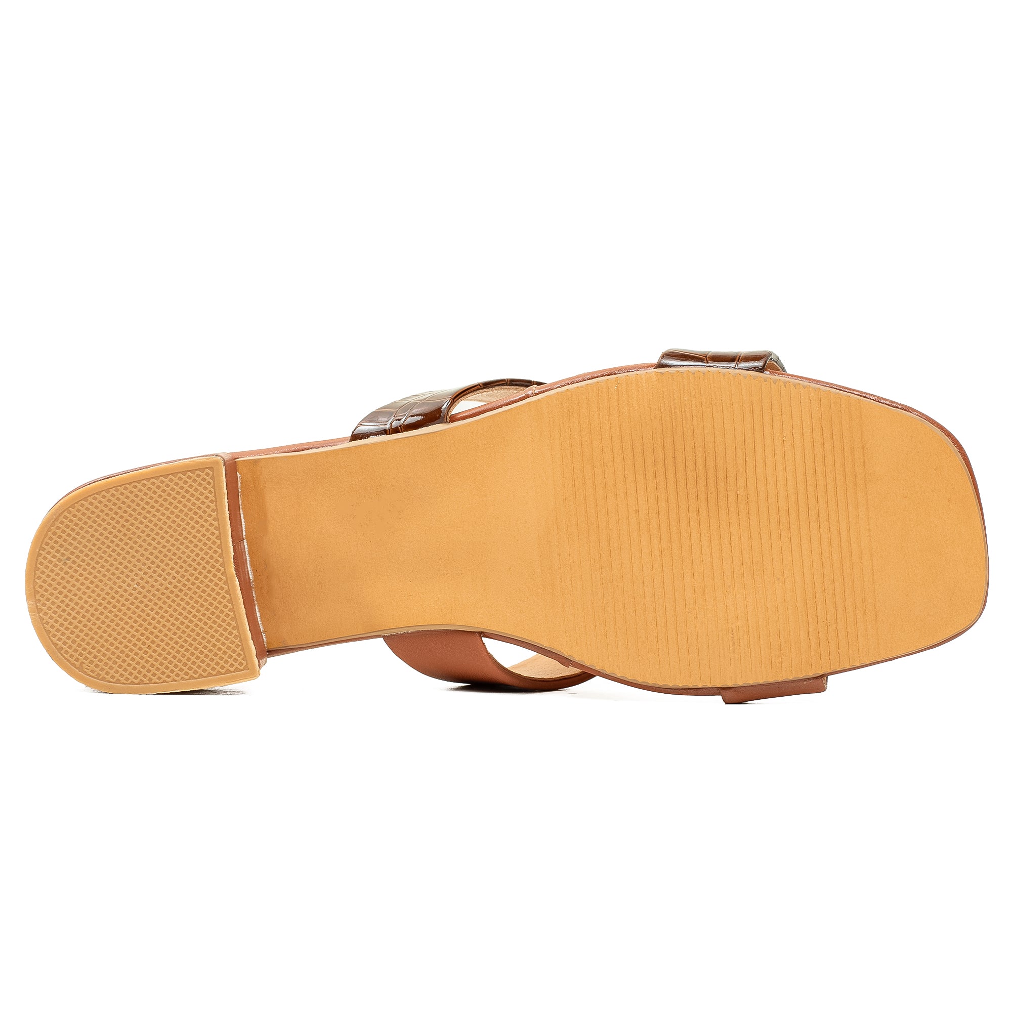 Vibrant Ladies Block Heel Sandal – Brown Croc-Texture PU Upper, Cushioned Insole for Comfort & Style - Vibrantbd.com