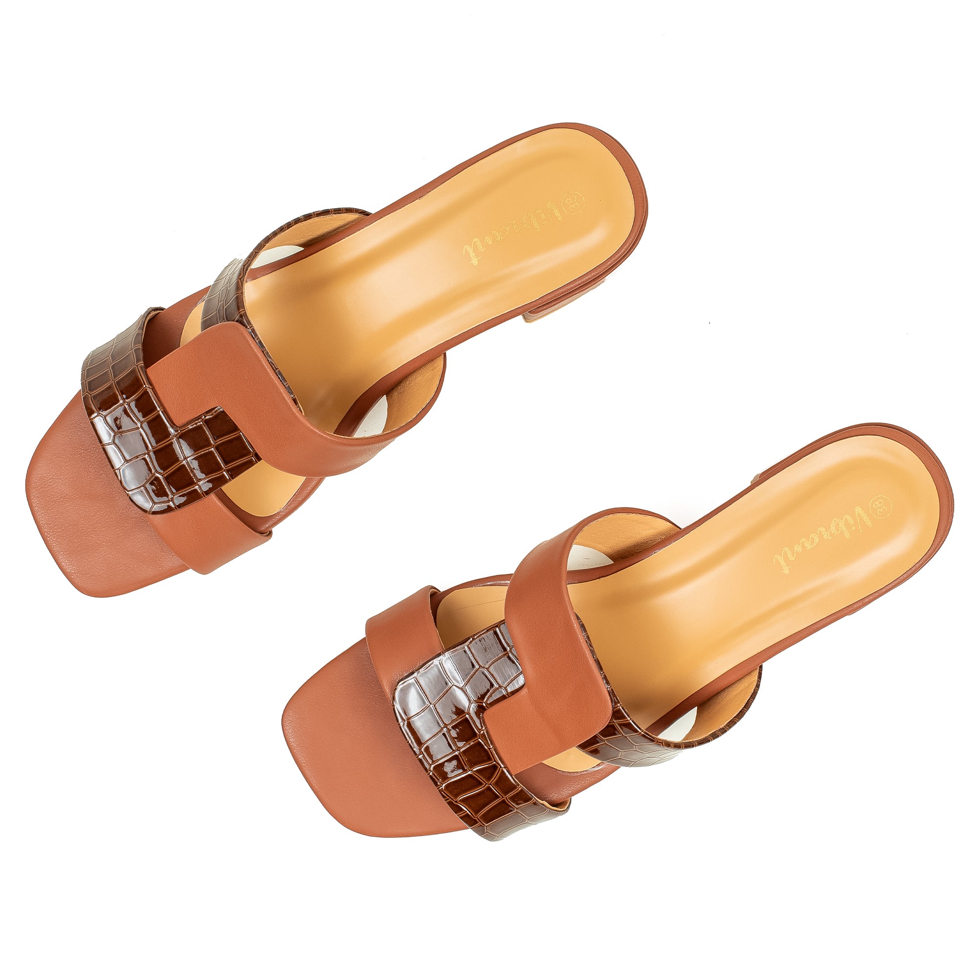 Vibrant Ladies Block Heel Sandal – Brown Croc-Texture PU Upper, Cushioned Insole for Comfort & Style - Vibrantbd.com